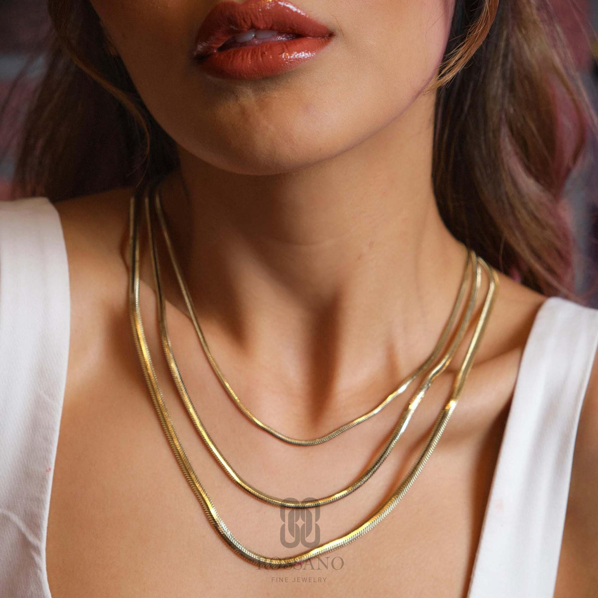 14K Gold Snake Necklace, Italian Herringbone Chain Choker, Flat Snake Gold Chain, Shiny Gold Necklace, Elegant Gift for Her