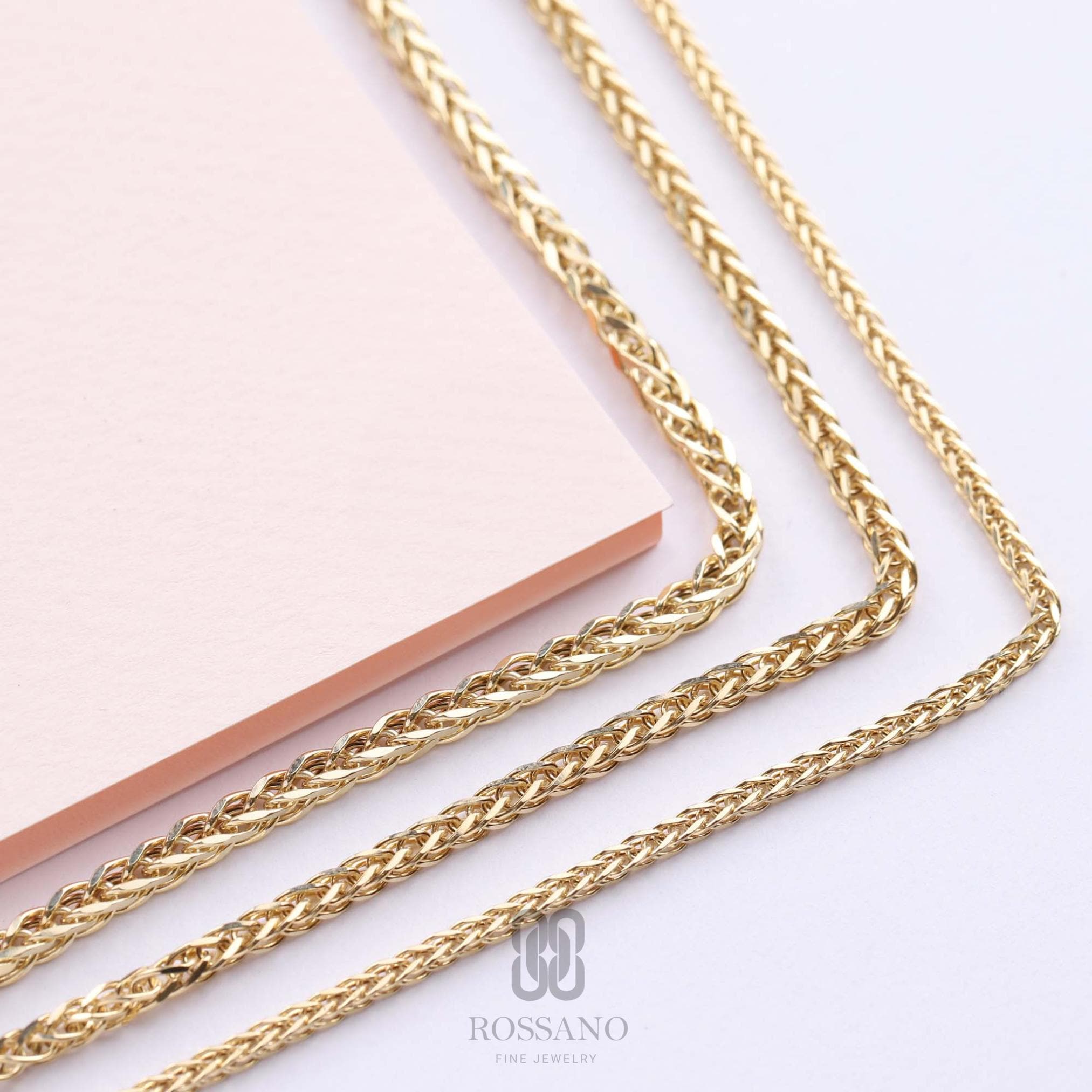 14K Gold Franco Chain Necklace, 2mm 3mm 4mm Franco Palm Necklace, Gold Foxtail Wheat Chain Choker, Solid Unisex Jewelry, Gift for Her