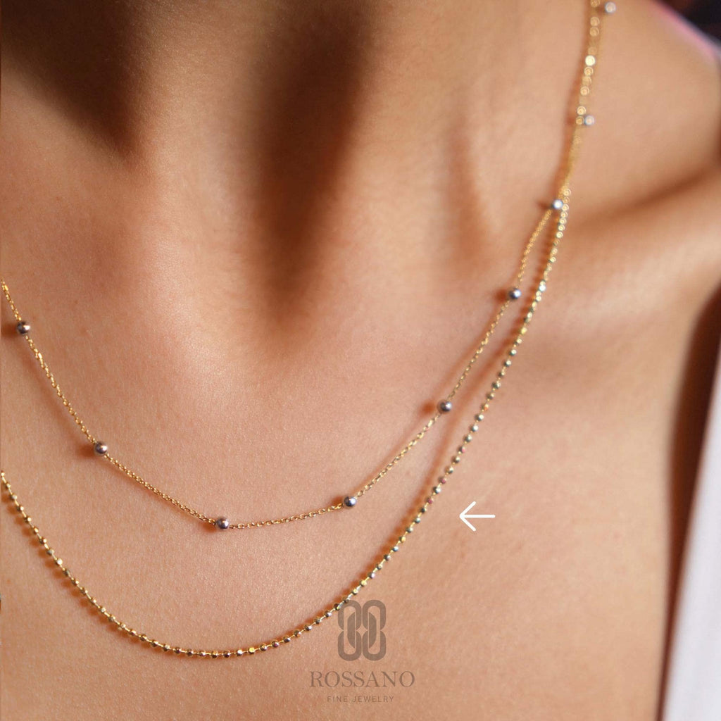 14K Gold Beaded Necklace, 1.5mm Gold Bead Choker, Dainty Minimalist Jewelry, Mothers Day Gift, Gold Bead Chain, Gift for Her
