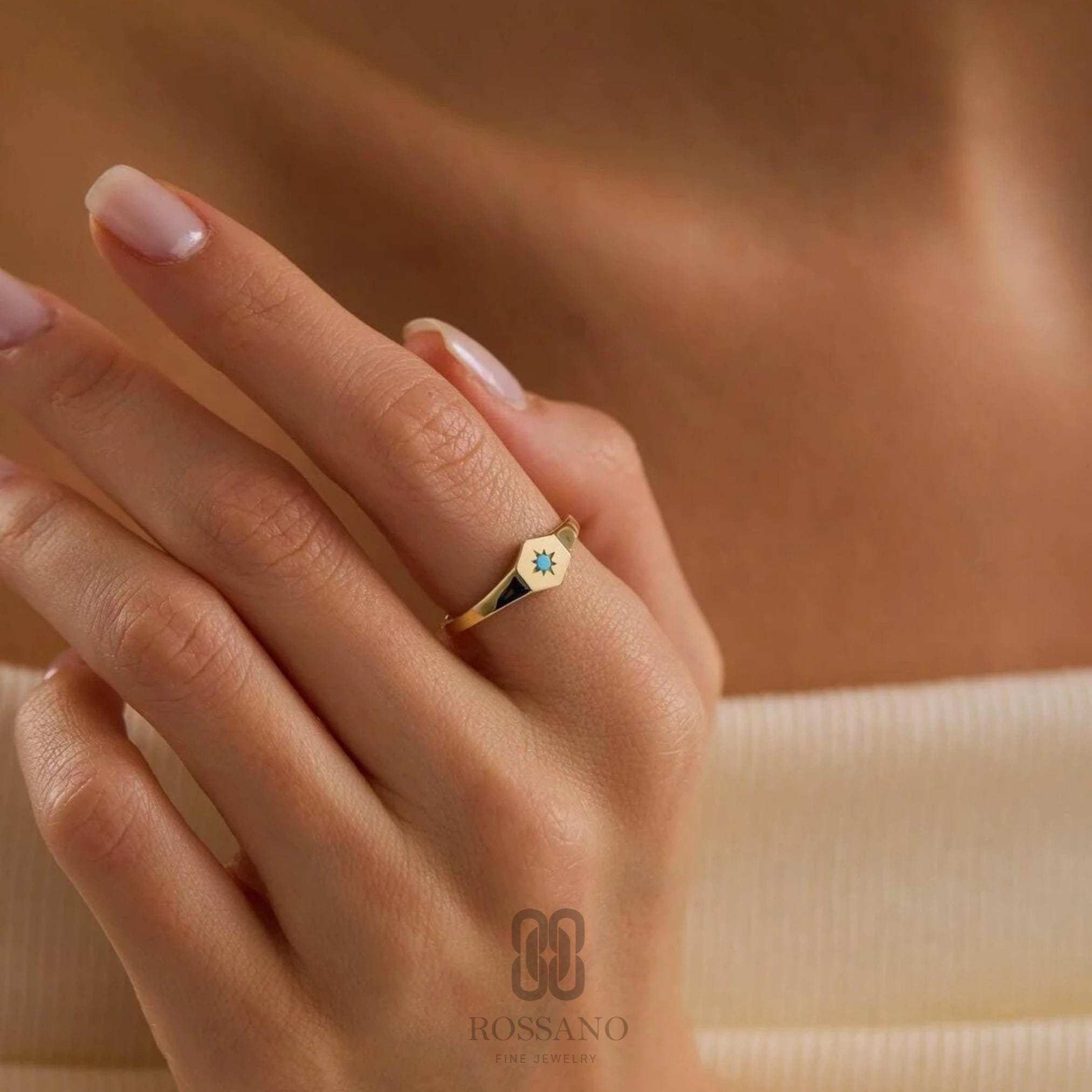 14K Gold Turquoise Star Ring, Dainty Star Gemstone Ring, Minimalist Gold Band, Celestial Jewelry, Stackable Ring, Gift for Her