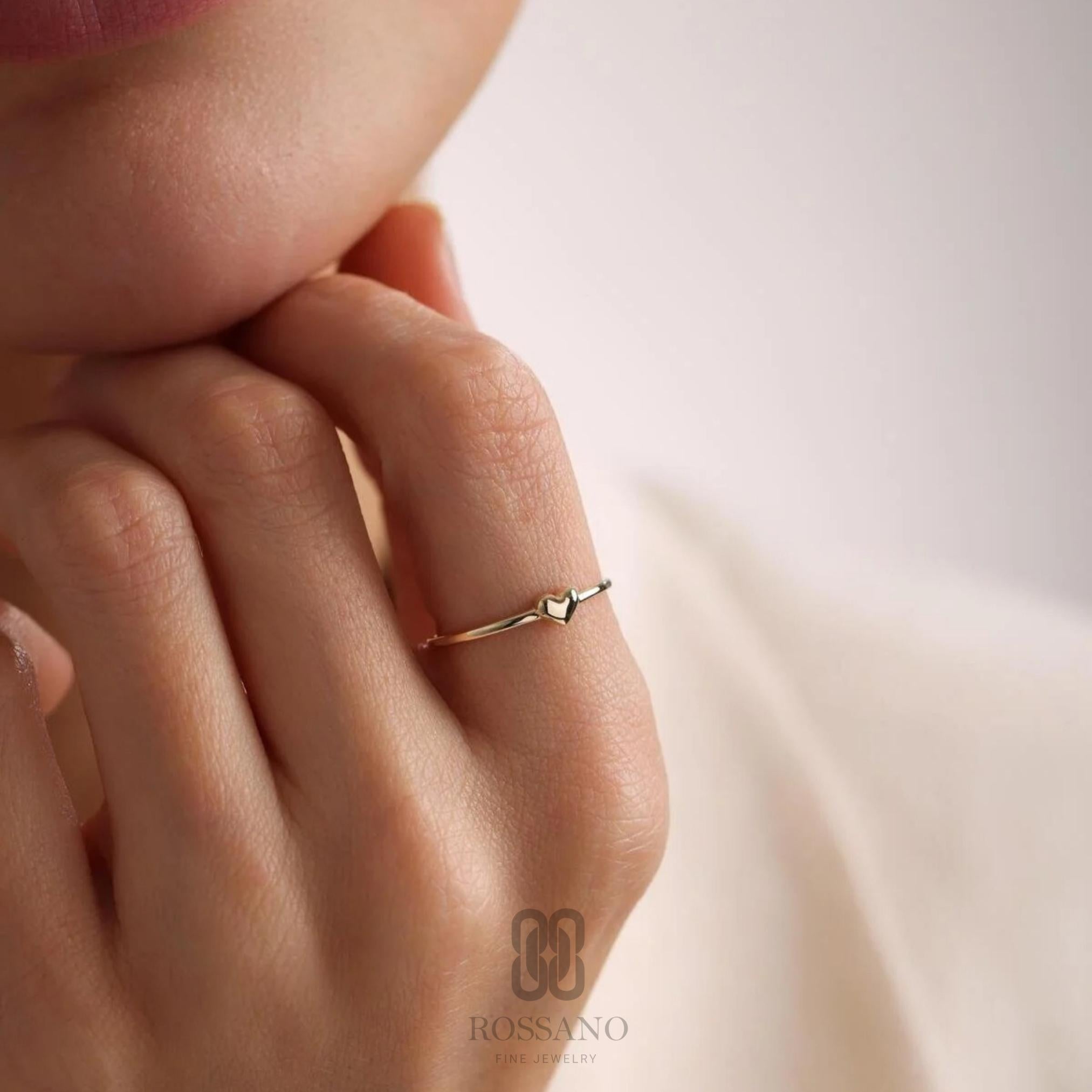 14K Gold Heart Ring, Dainty Heart Band Ring, Minimalist Gold Love Ring, Stackable Thin Ring, Everyday Fine Jewelry, Gift for Her