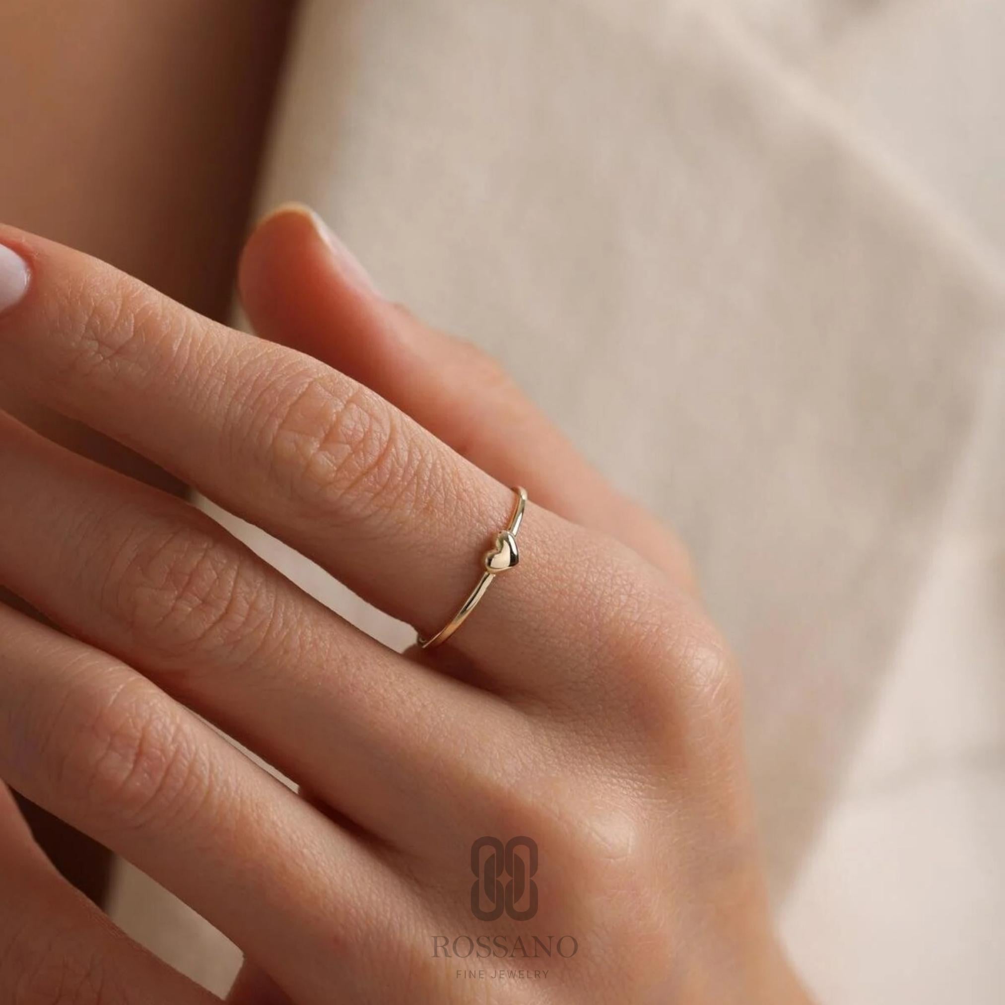 14K Gold Heart Ring, Dainty Heart Band Ring, Minimalist Gold Love Ring, Stackable Thin Ring, Everyday Fine Jewelry, Gift for Her