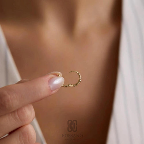 14K Gold 15mm Beaded Hoop Earrings, Dainty Gold Hoops, Minimalist Handmade Earrings, Everyday Jewelry, Gift for Her