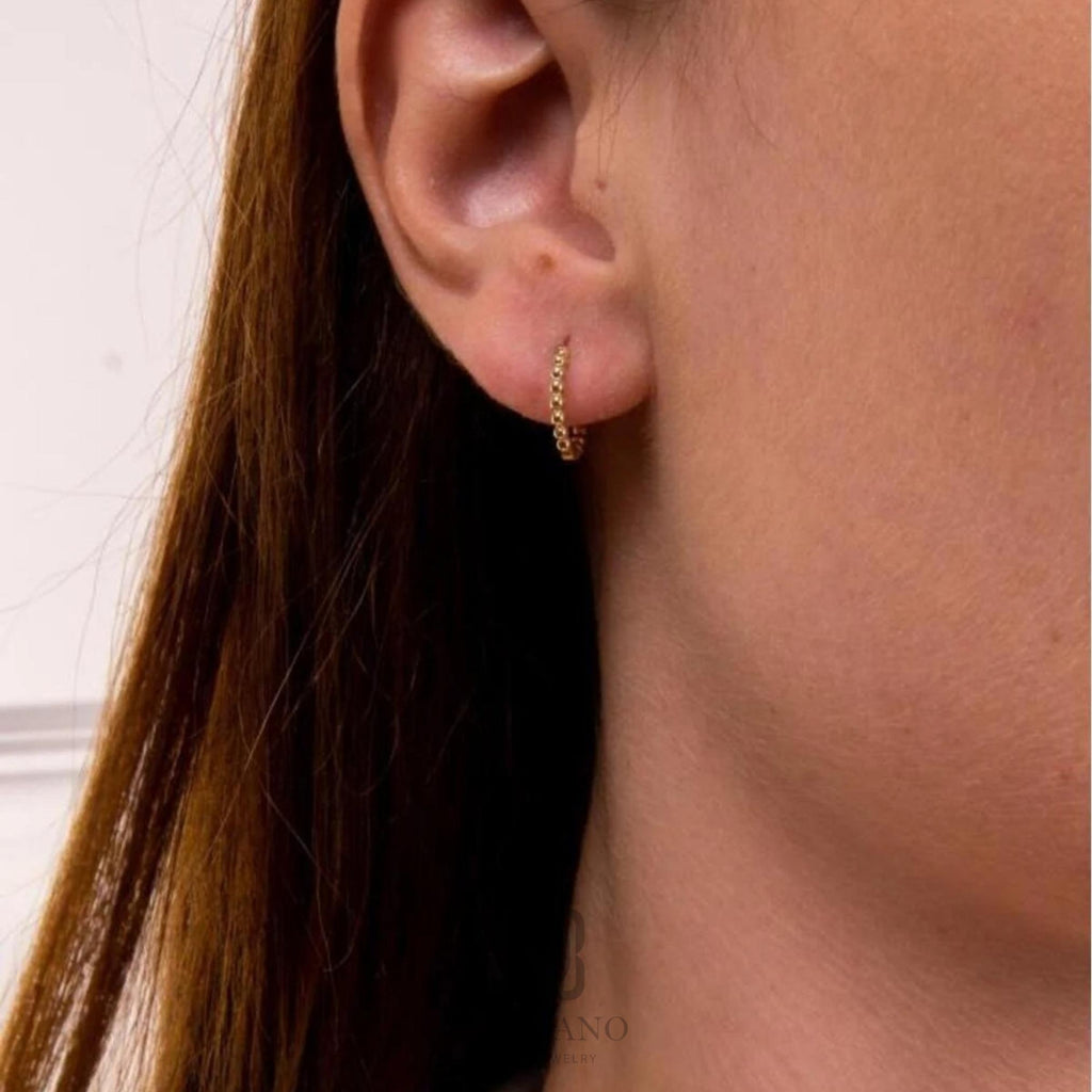 14K Gold 15mm Beaded Hoop Earrings, Dainty Gold Hoops, Minimalist Handmade Earrings, Everyday Jewelry, Gift for Her