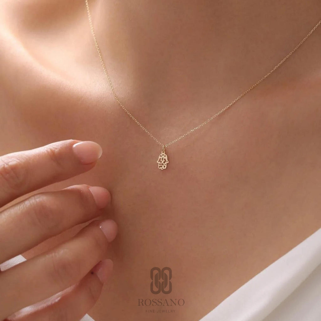 14K Gold Fatima Hand Necklace, Hamsa Pendant Necklace, Dainty Gold Chain, Minimalist Jewelry, Protective Charm Necklace for Her