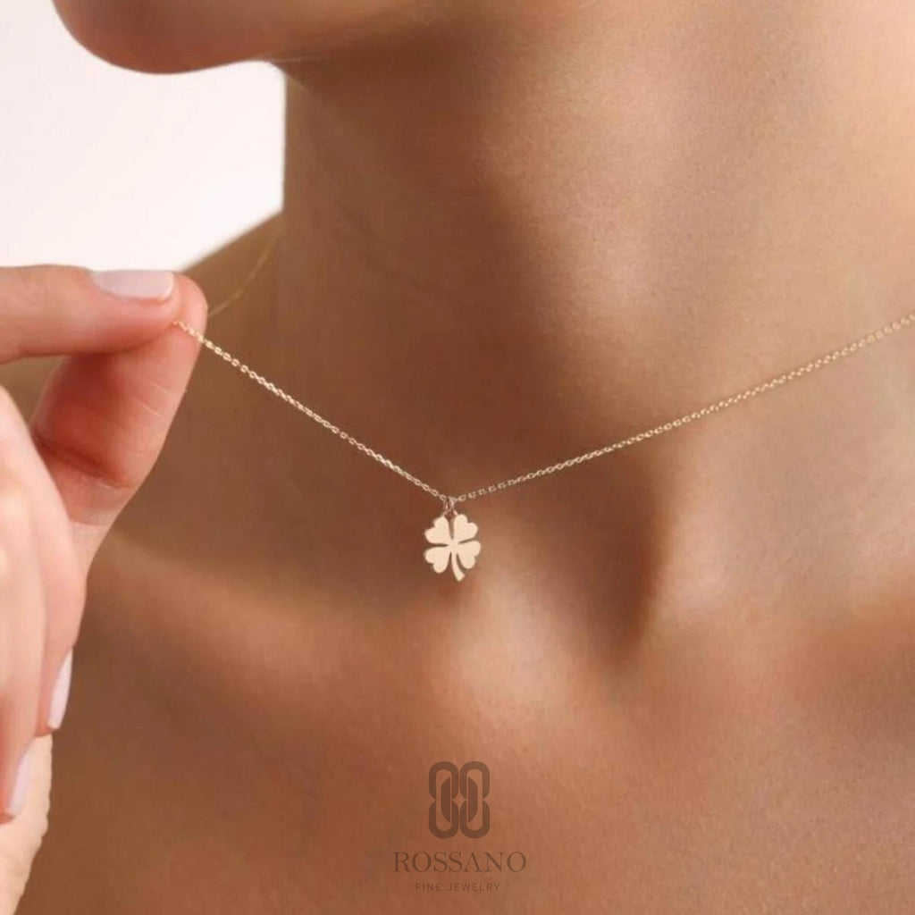 14K Gold Clover Necklace, Dainty Gold Four Leaf Pendant, Minimalist Chain Necklace, Lucky Charm Jewelry, Stackable Necklace, Gift for Her