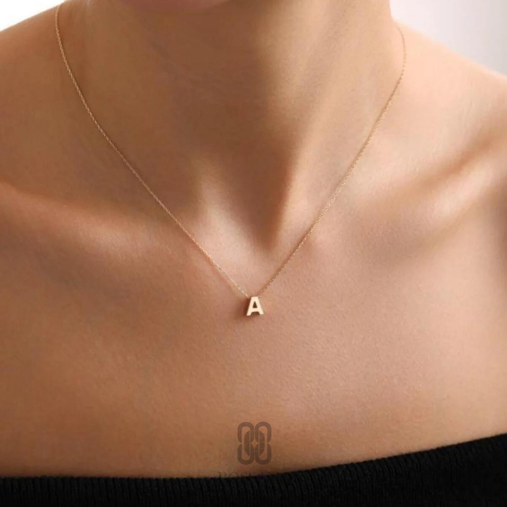 14K Gold Initial Necklace, Dainty Letter Pendant, Minimalist Gold Chain Necklace, Personalized Jewelry, Stackable Everyday Necklace