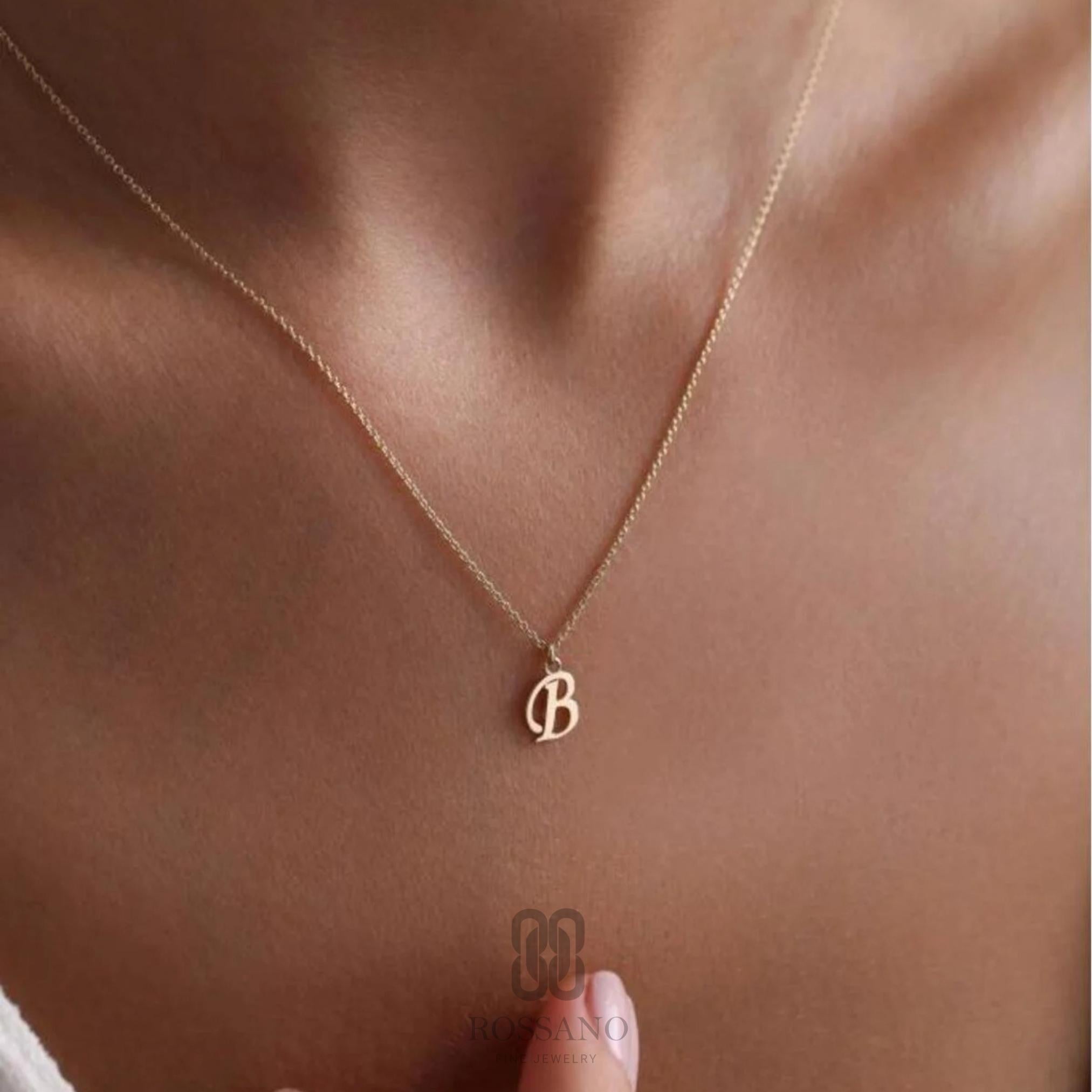 14K Gold Cursive Initial Necklace, Dainty Letter Pendant, Minimalist Gold Chain, Personalized Jewelry, Stackable Everyday Necklace