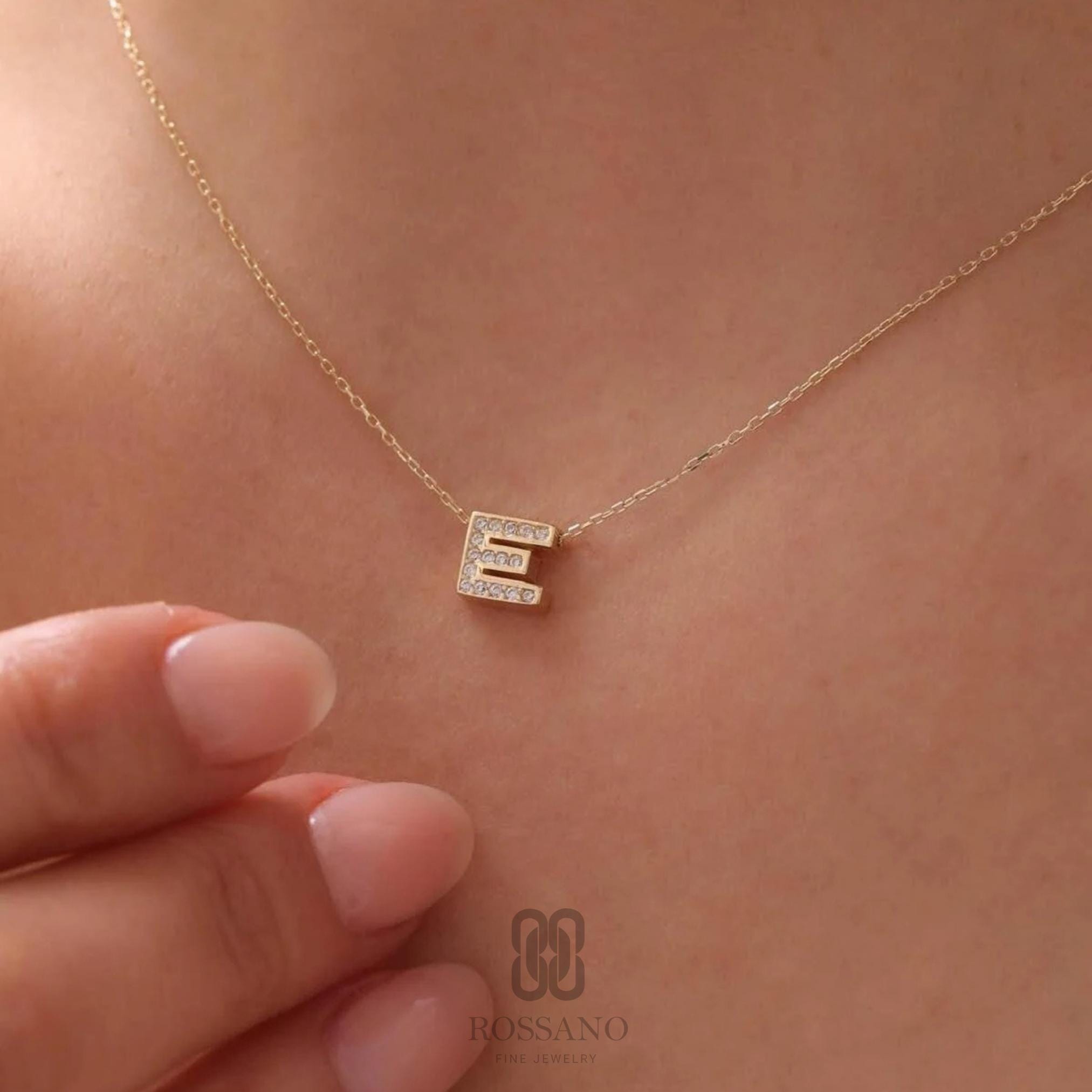14K Gold Diamond Initial Necklace, CZ Letter Pendant Necklace, Dainty Sparkle Gold Chain, Personalized Minimalist Jewelry, Gift for Her