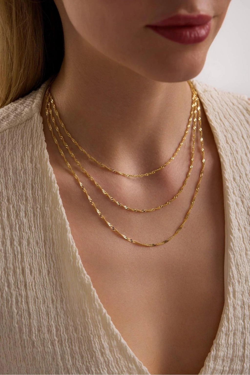 14K Gold 1.5mm Singapore Necklace, Diamond Cut Twisted Gold Chain, Dainty Minimalist Choker, Everyday Stackable Jewelry, Gift for Her