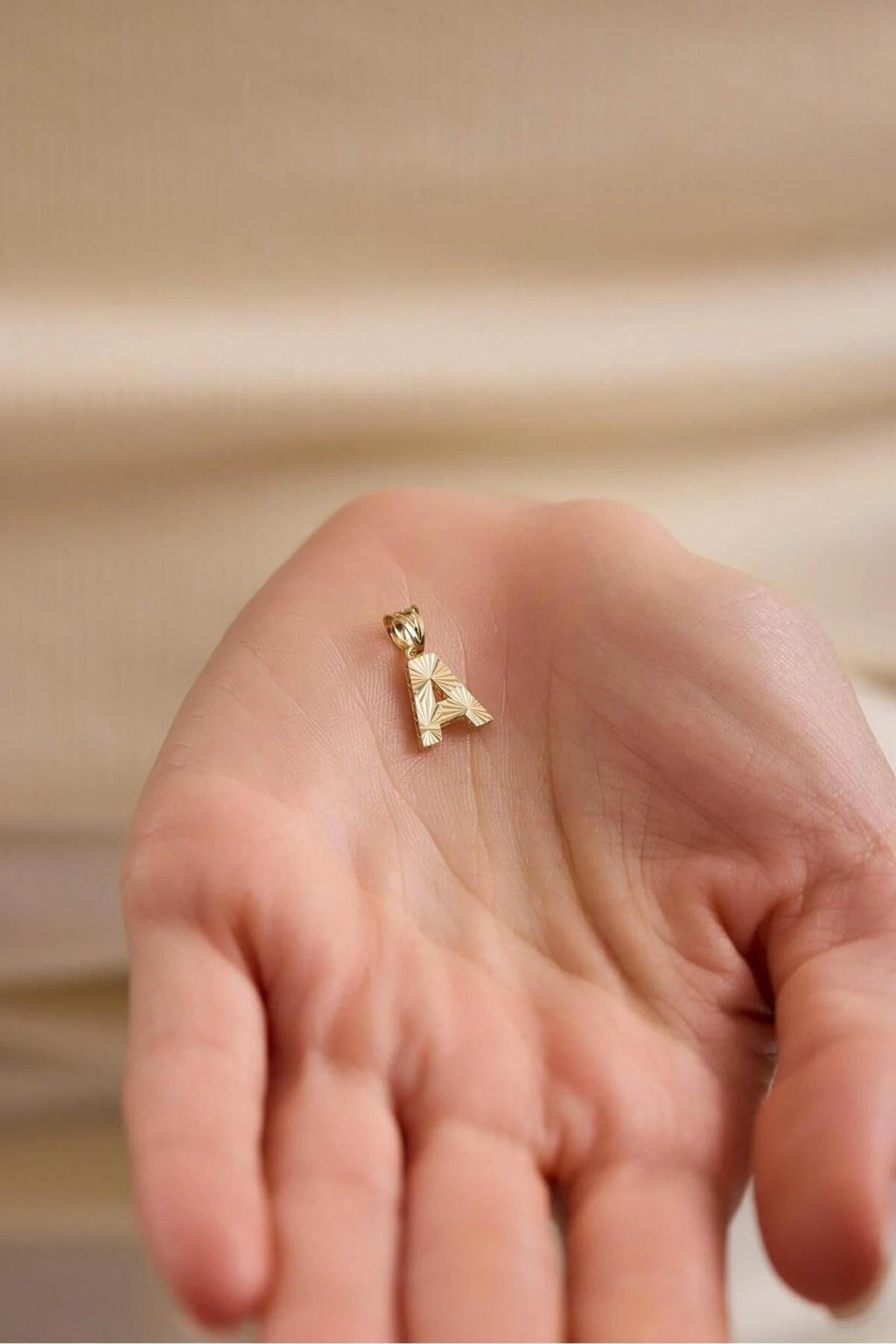 14K Gold Textured Initial Necklace, Dainty Letter Pendant, Minimalist Gold Chain Necklace, Personalized Jewelry, Stackable Everyday Necklace