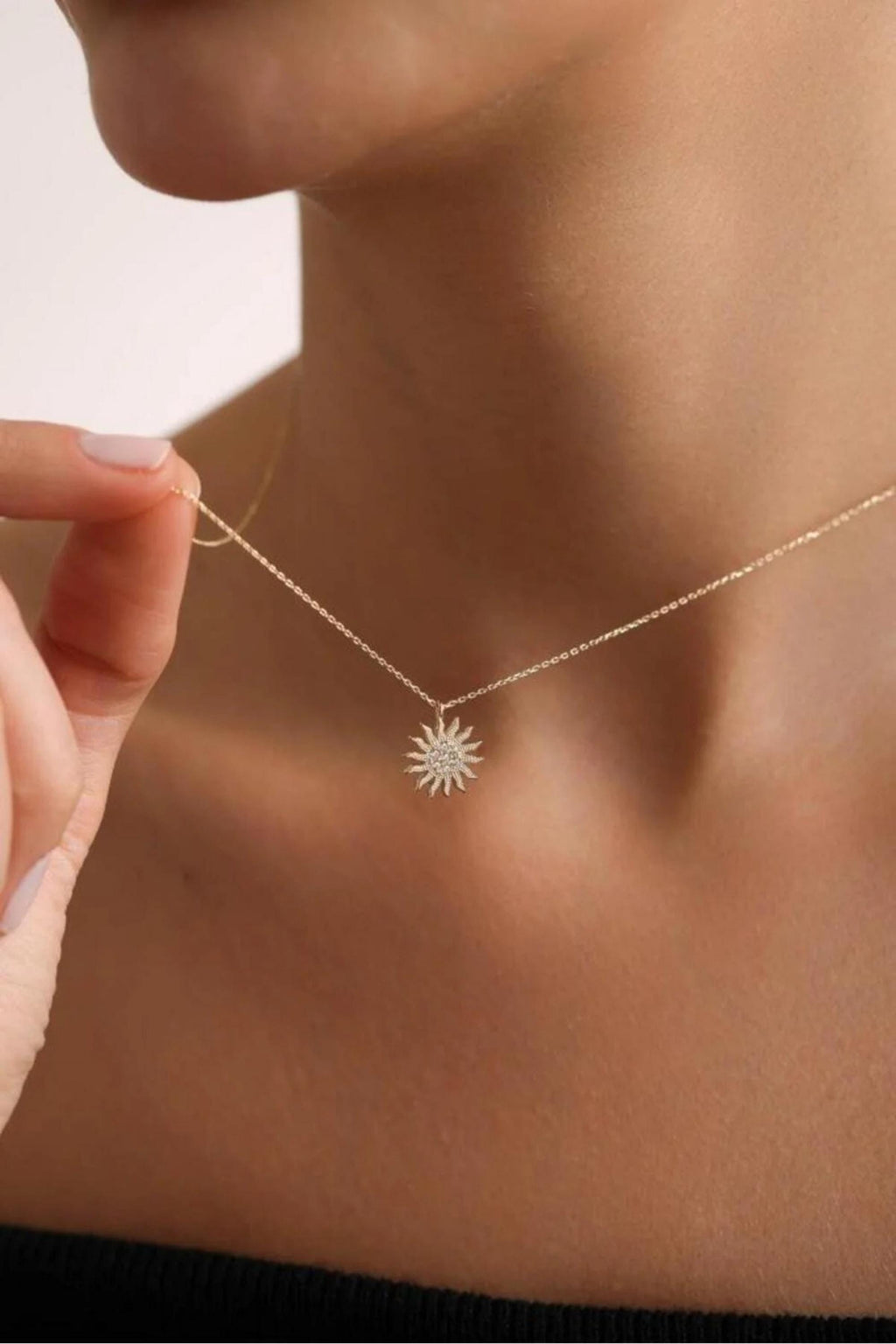 14K Gold Sun Necklace, Dainty Gold Sun Pendant, Minimalist Chain Necklace, Celestial Jewelry, Stackable Everyday Necklace, Gift for Her