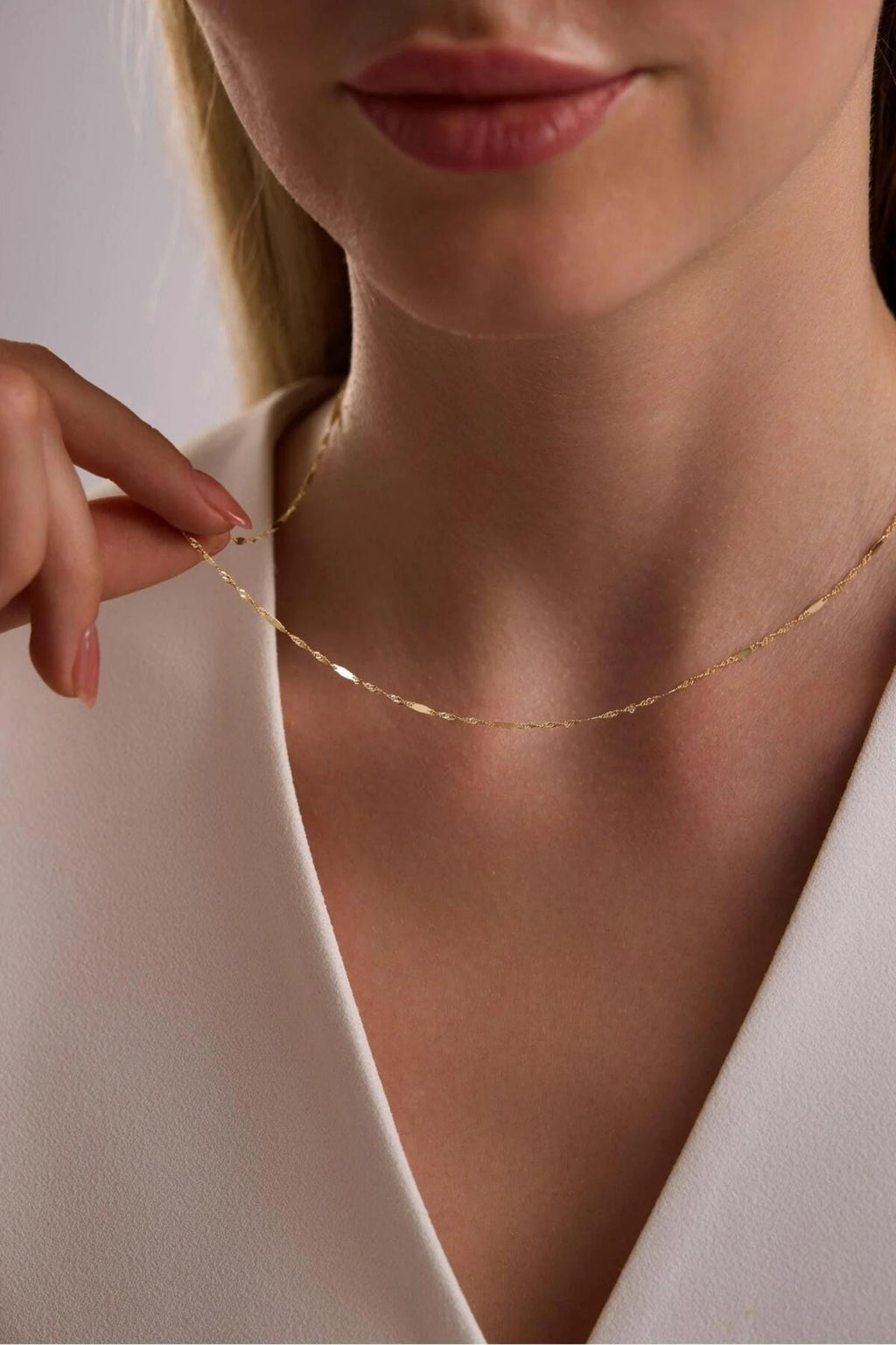 14K Gold Singapore Necklace, Diamond Cut Twisted Gold Chain, Dainty Minimalist Choker, Everyday Stackable Jewelry, Gift for Her
