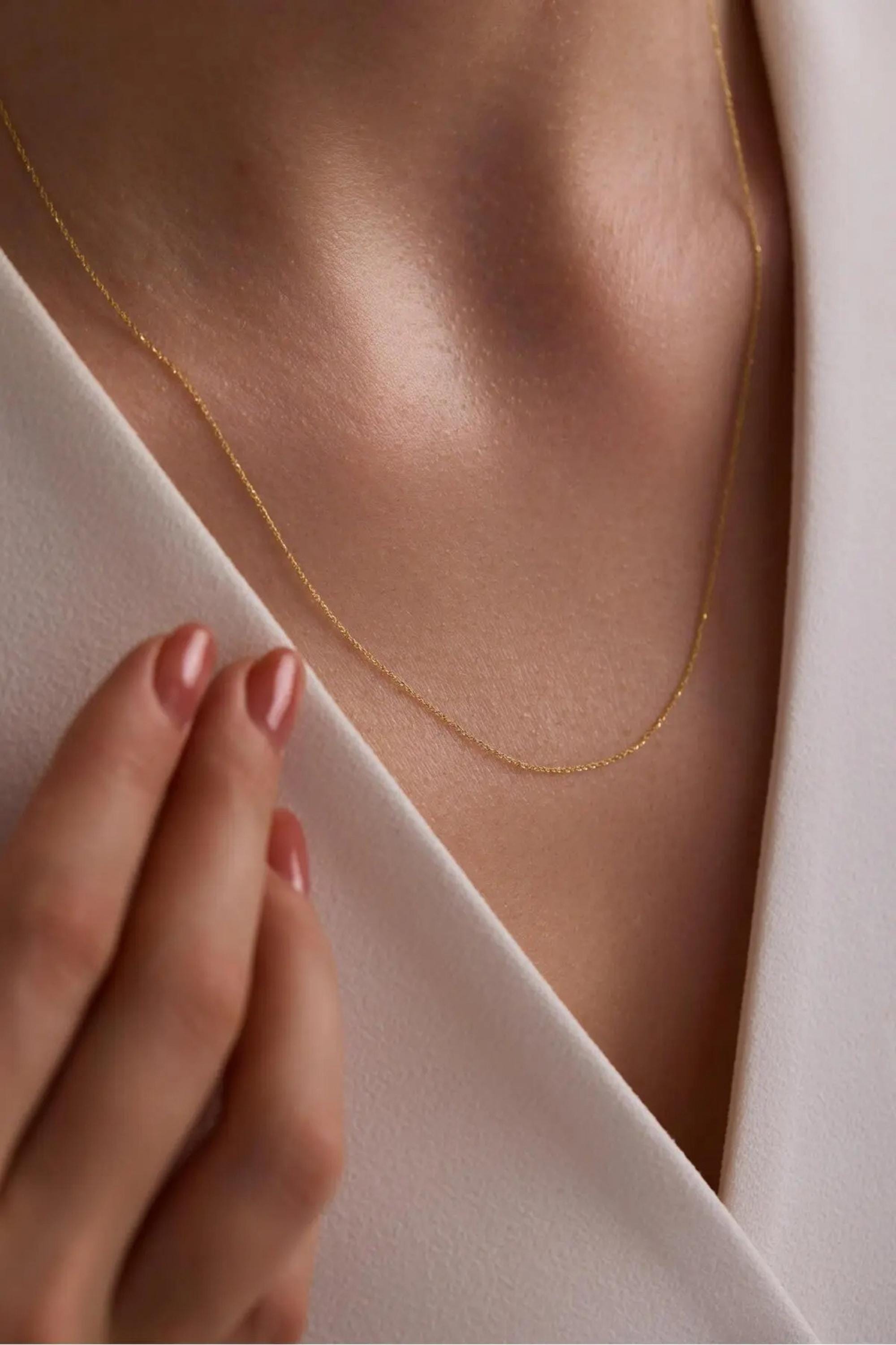 14K Gold Cable Chain Necklace, Dainty Gold Link Chain, Minimalist Everyday Jewelry, Stackable Necklace, Fine Jewelry, Gift for Her