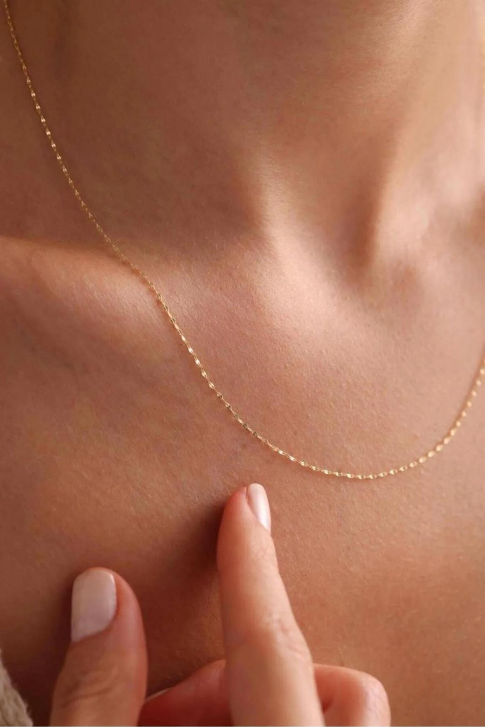 14K Gold 2.15mm Sequin Necklace, Dainty Gold Chain, Minimalist Delicate Jewelry, Stackable Everyday Necklace, Gift for Her