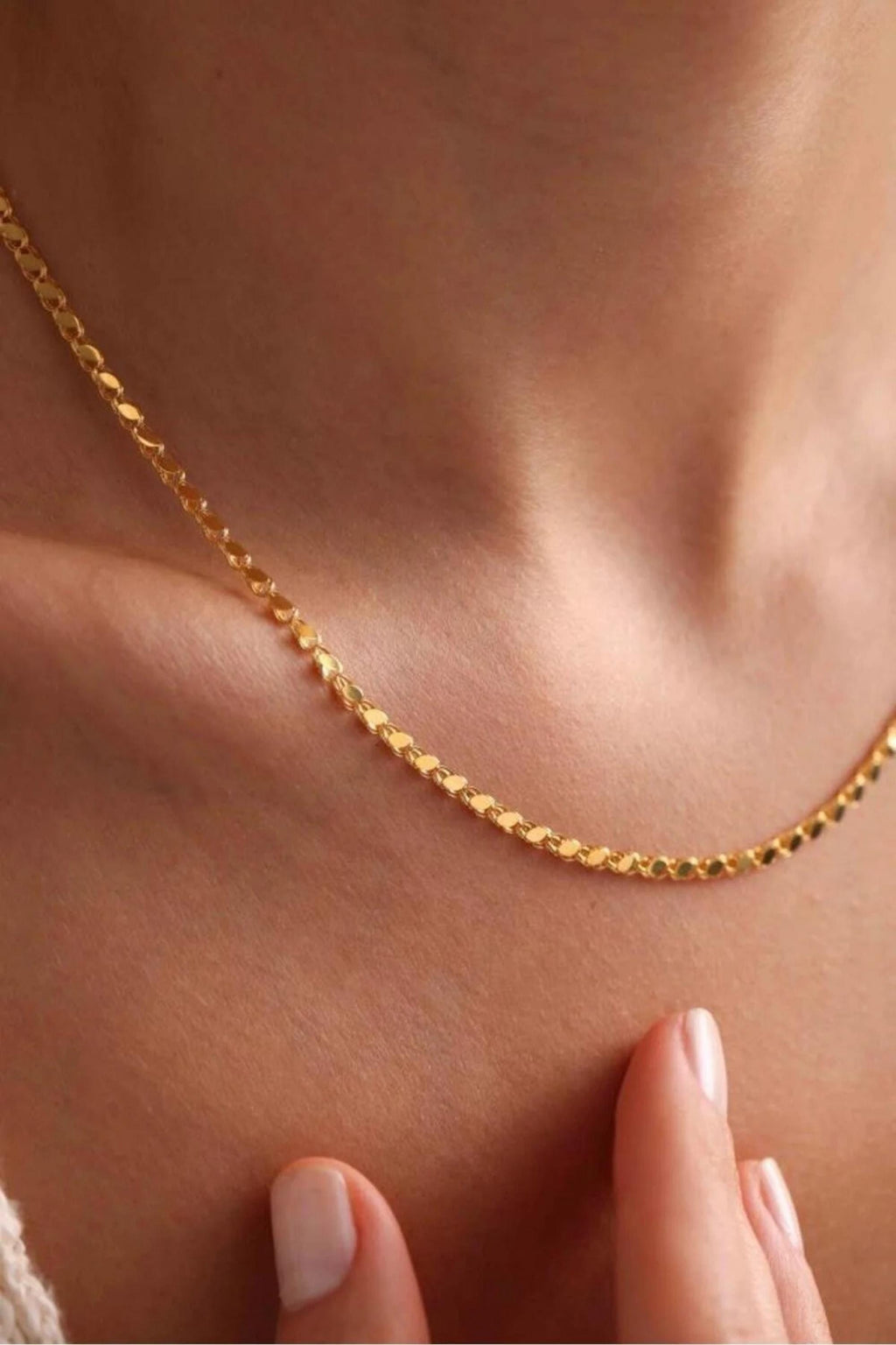 14K Gold 3mm Mirror Chain Necklace, Shiny Flat Gold Chain, Minimalist Everyday Necklace, Stackable Gold Chain, Gift for Her