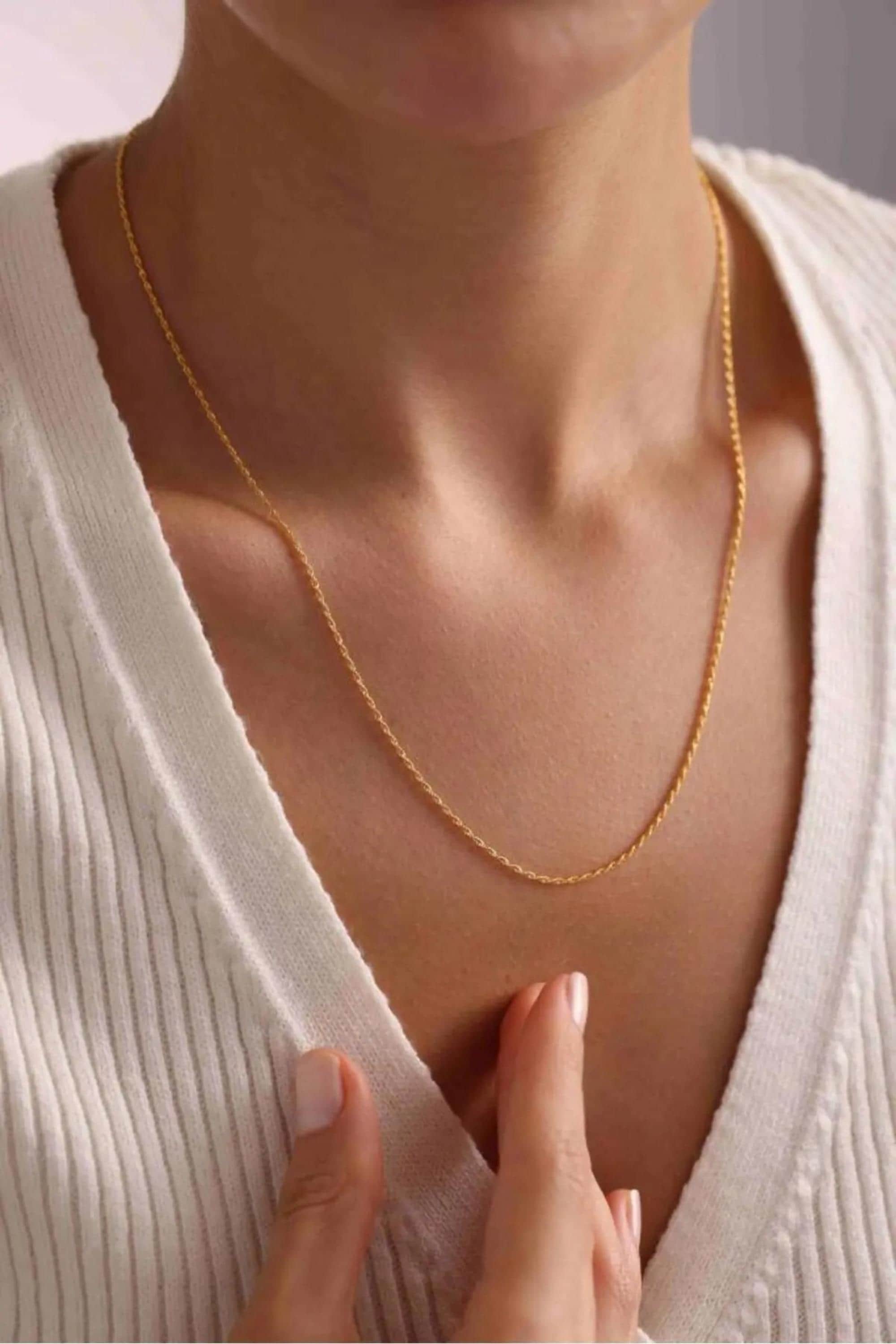 14K Gold 2mm Rope Chain Necklace, Dainty Gold Necklace, Minimalist Everyday Jewelry, Stackable Gold Chain, Gift for Her