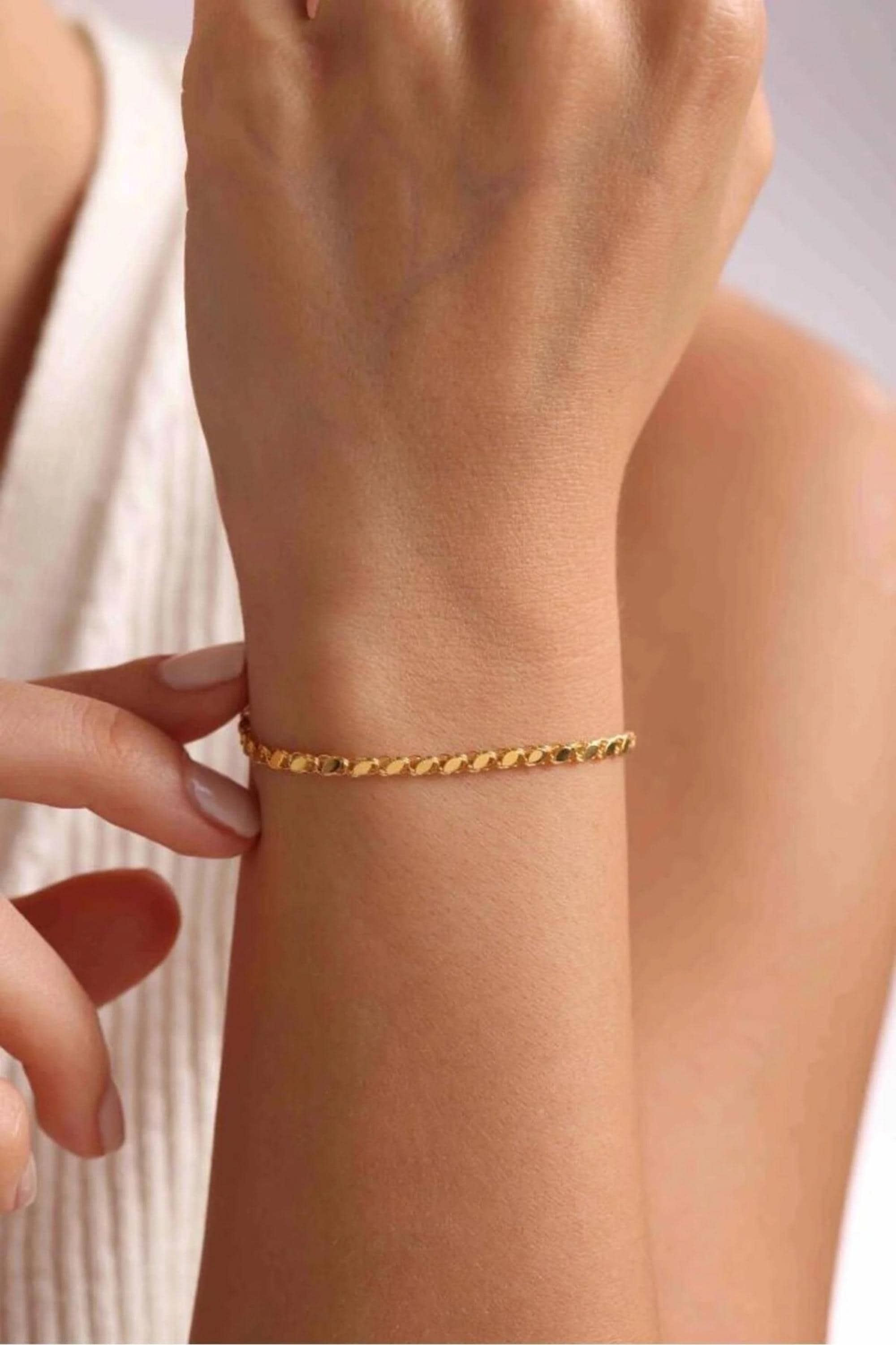 14K Gold 2mm Mirror Chain Bracelet, Dainty Gold Bracelet, Minimalist Everyday Jewelry, Stackable Gold Chain Bracelet, Gift for Her