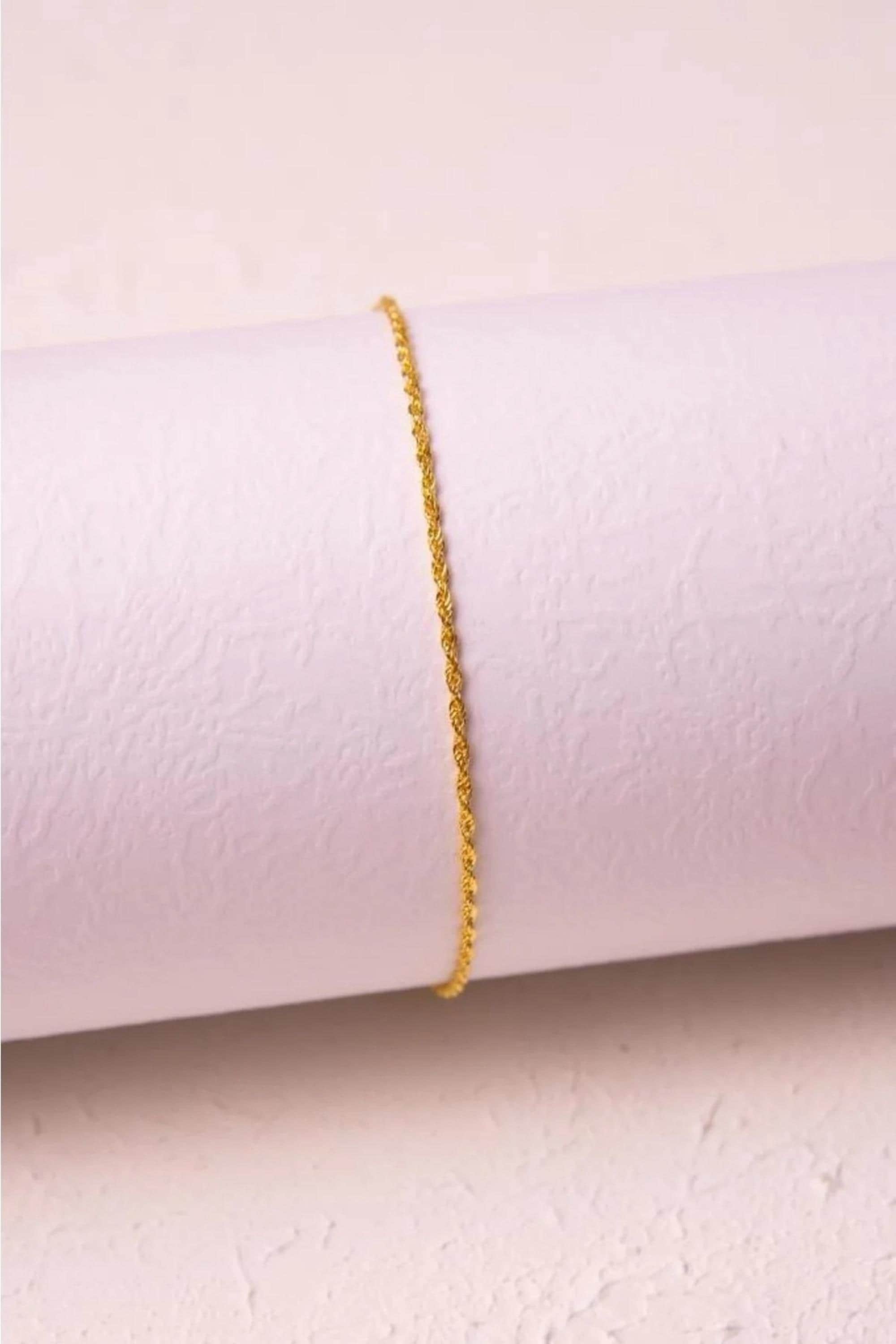 14K Gold 2mm Rope Chain Bracelet, Dainty Gold Bracelet, Minimalist Everyday Jewelry, Stackable Gold Chain Bracelet, Gift for Her