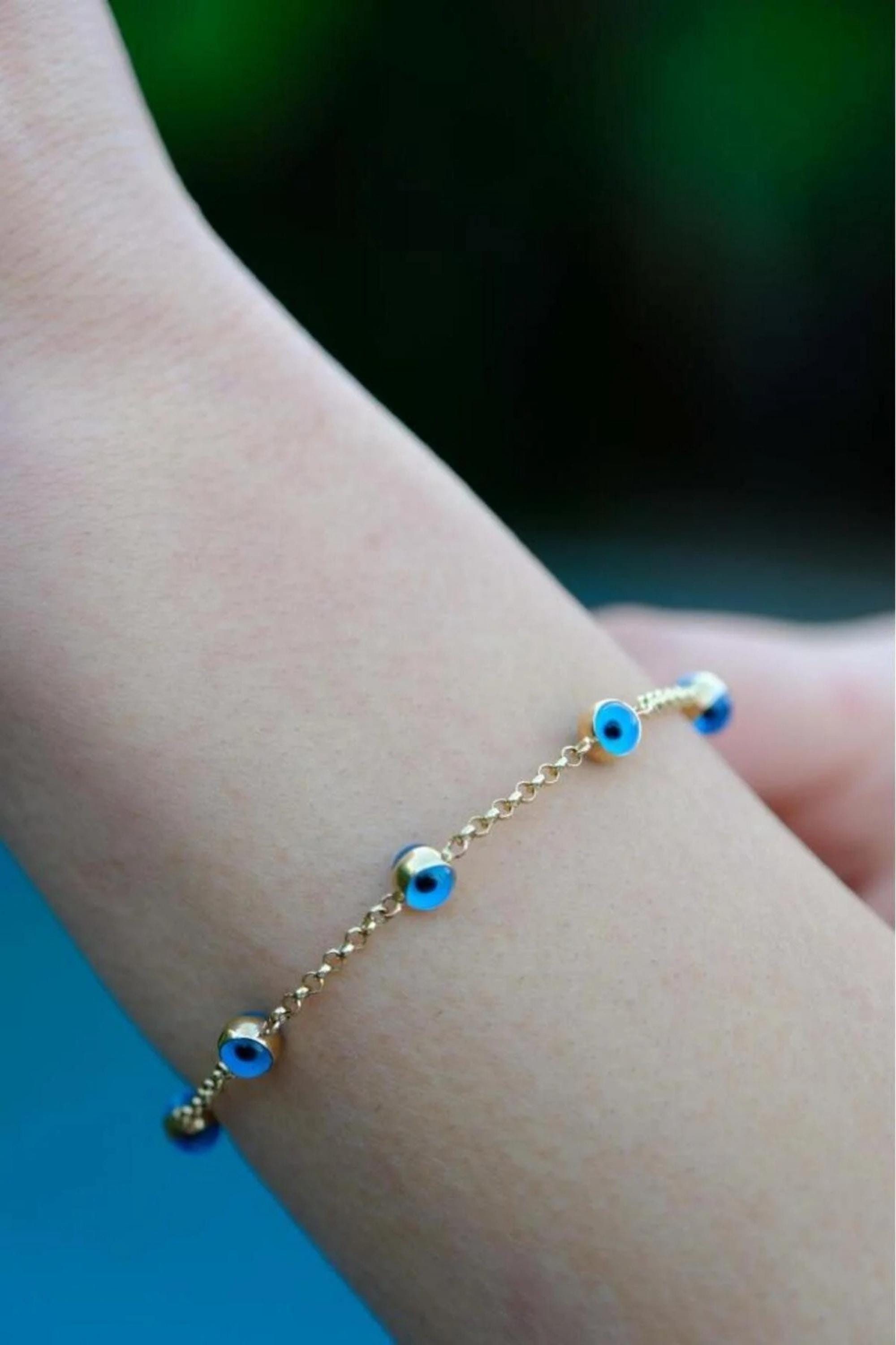 14K Gold Evil Eye Bracelet, Dainty Gold Bracelet, Protection Jewelry, Minimalist Everyday Bracelet, Stackable Gold Bracelet, Gift for Her