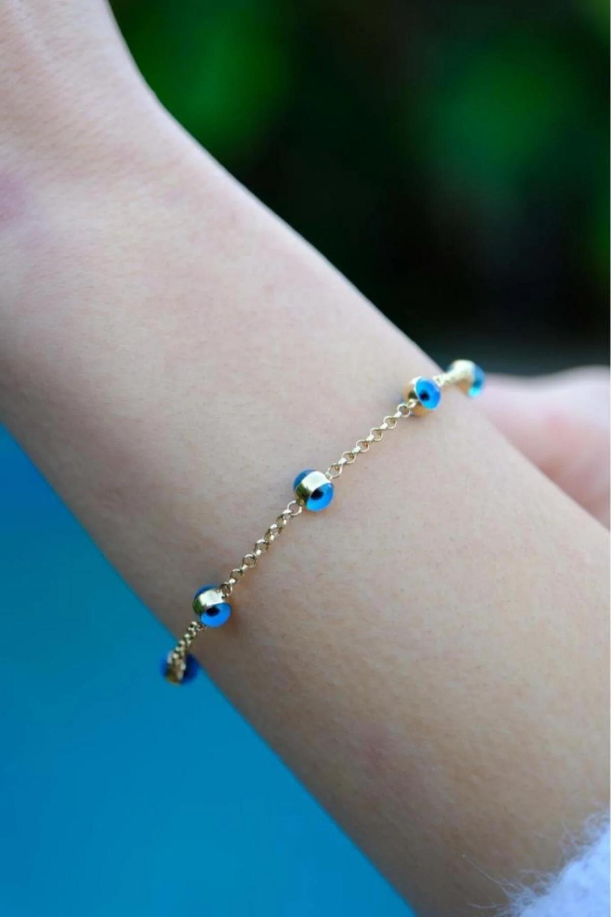 14K Gold Evil Eye Bracelet, Dainty Gold Bracelet, Protection Jewelry, Minimalist Everyday Bracelet, Stackable Gold Bracelet, Gift for Her