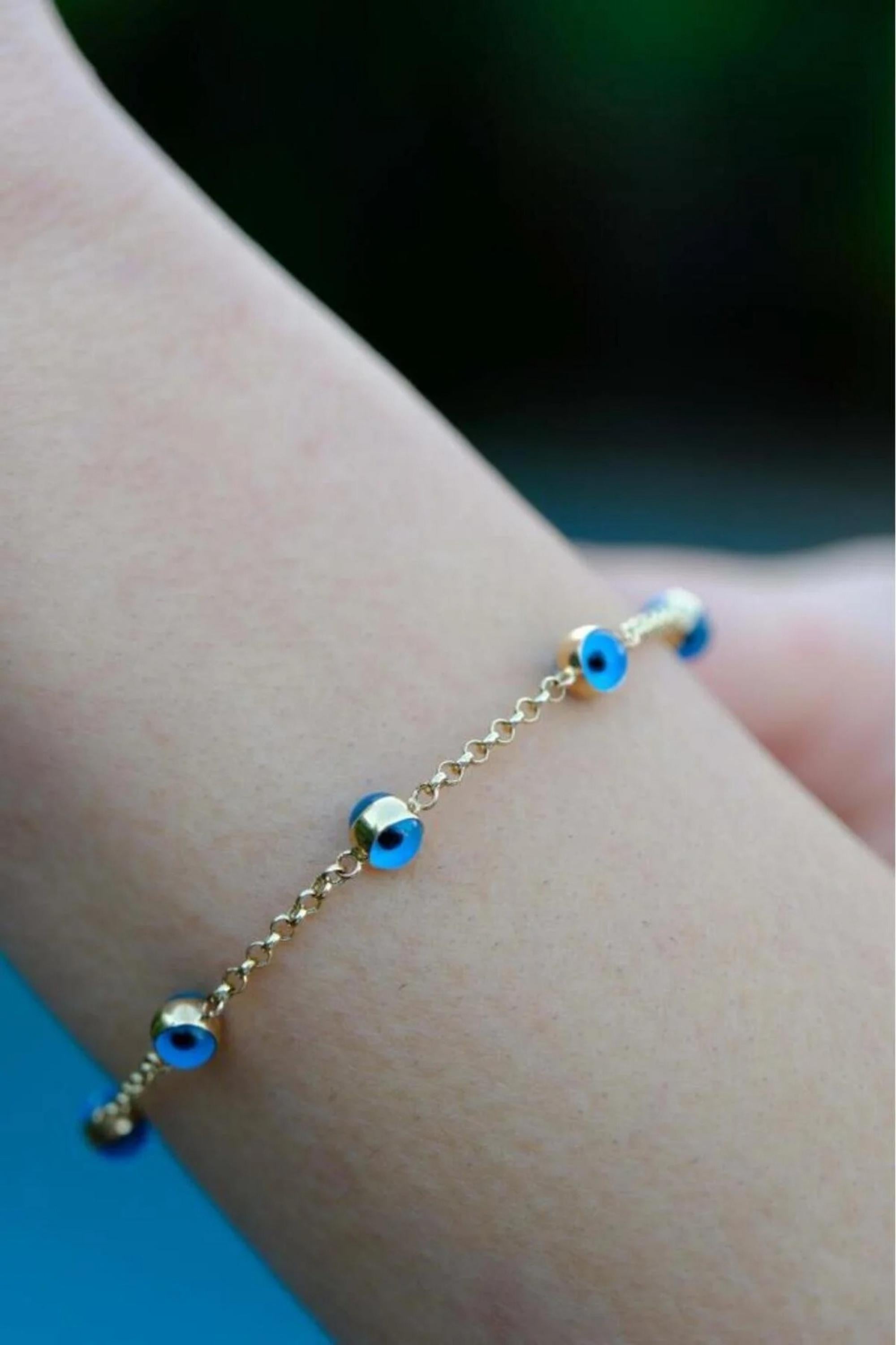 14K Gold Evil Eye Bracelet, Dainty Gold Bracelet, Protection Jewelry, Minimalist Everyday Bracelet, Stackable Gold Bracelet, Gift for Her