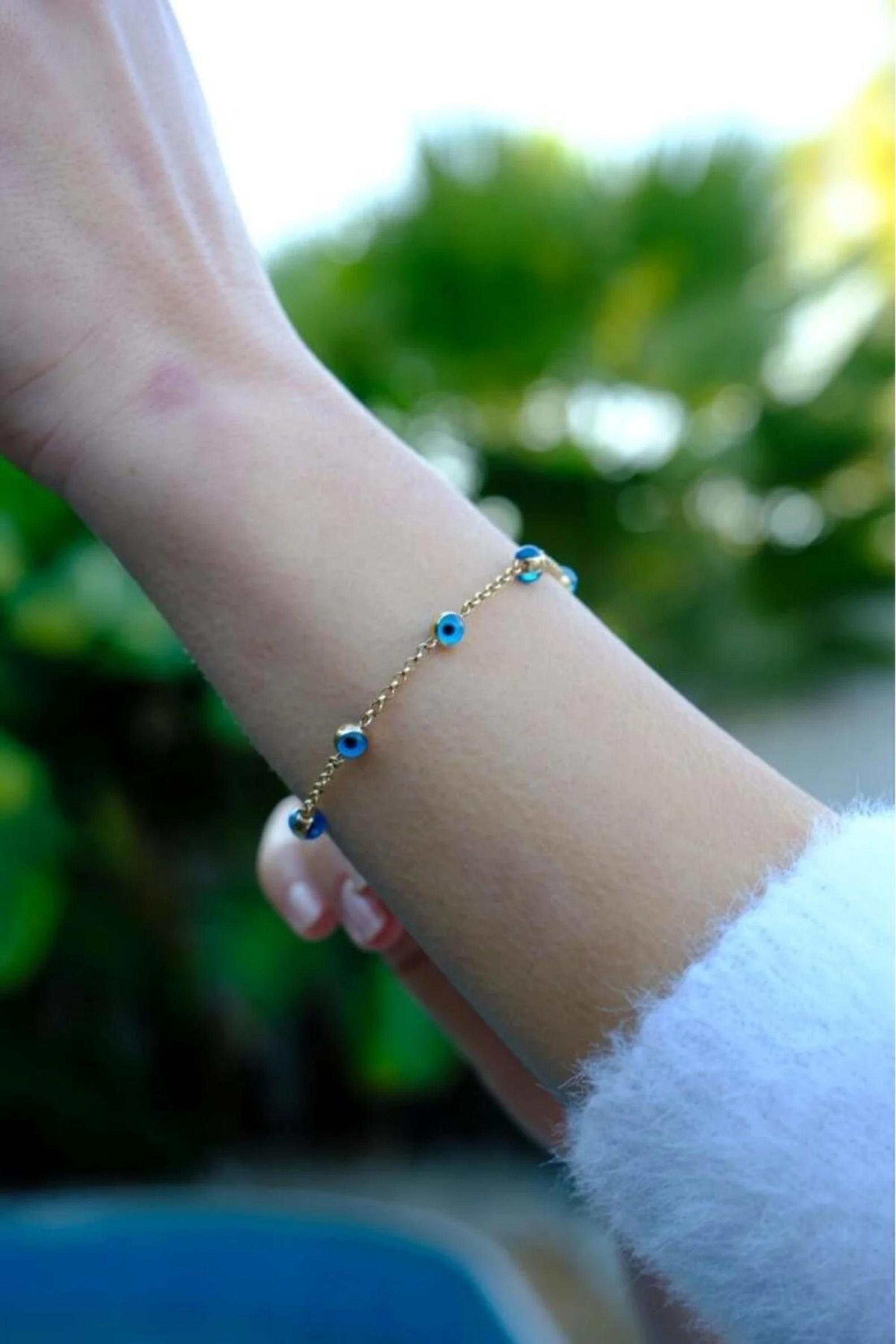 14K Gold Evil Eye Bracelet, Dainty Gold Bracelet, Protection Jewelry, Minimalist Everyday Bracelet, Stackable Gold Bracelet, Gift for Her
