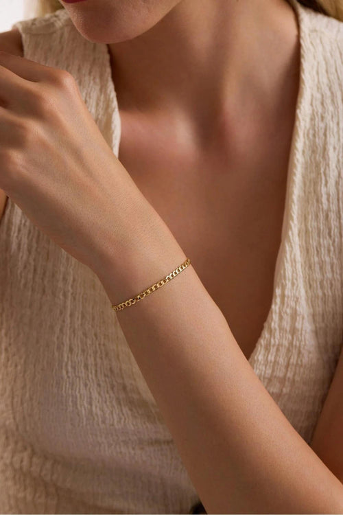 14K Gold 3mm Cuban Link Bracelet, Dainty Gold Bracelet, Minimalist Everyday Jewelry, Stackable Gold Bracelet, Gift for Men & Women