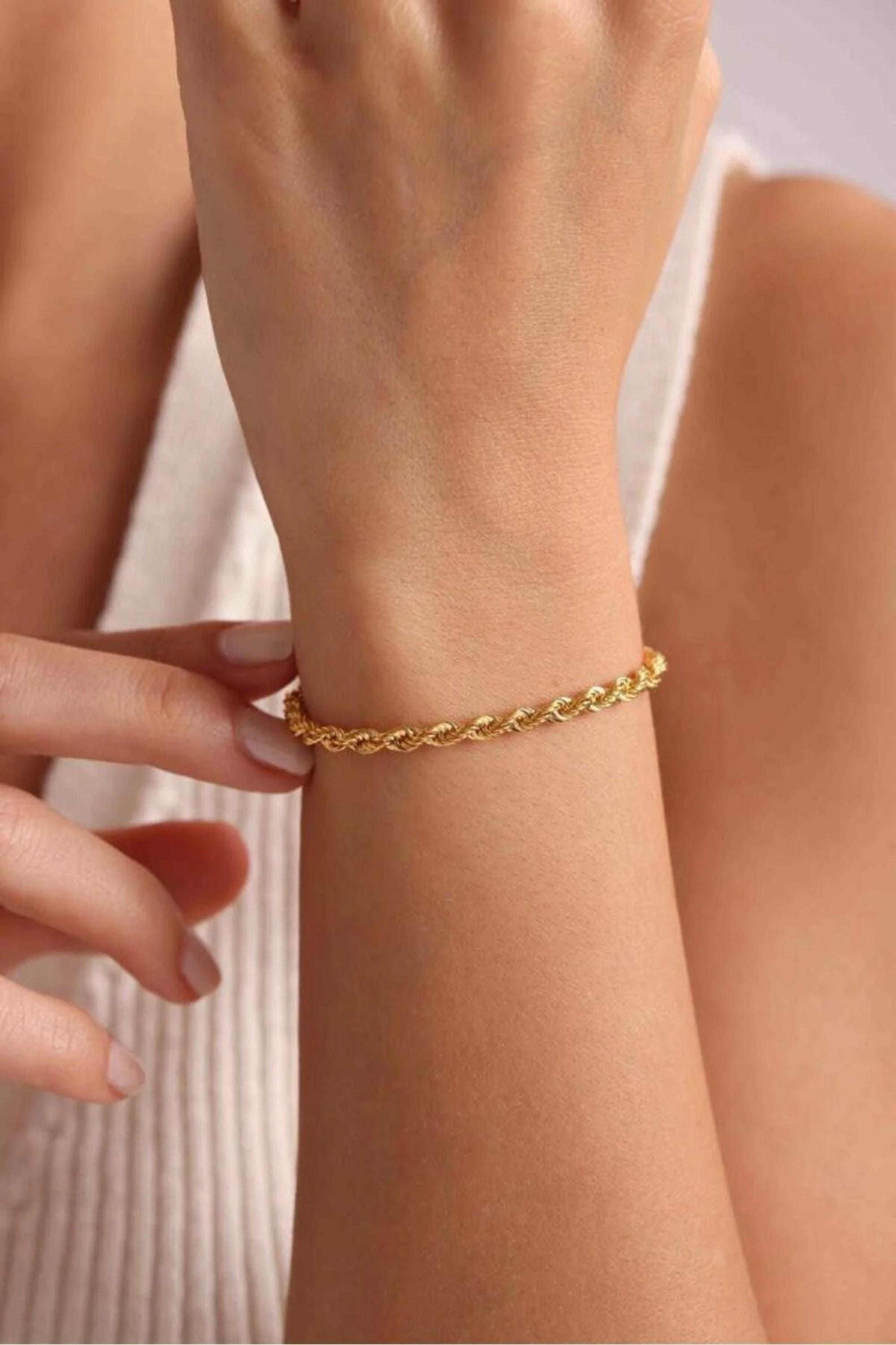 14K Gold 3mm Rope Chain Bracelet, Dainty Gold Bracelet, Minimalist Everyday Jewelry, Stackable Gold Rope Bracelet, Gift for Her