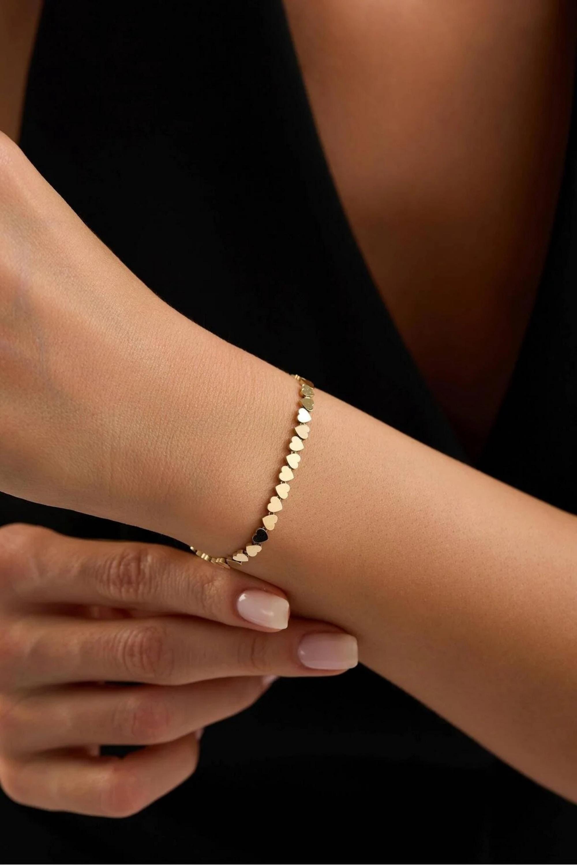 14K Gold 3mm Heart Chain Bracelet, Dainty Gold Bracelet, Minimalist Everyday Jewelry, Stackable Gold Bracelet, Gift for Her