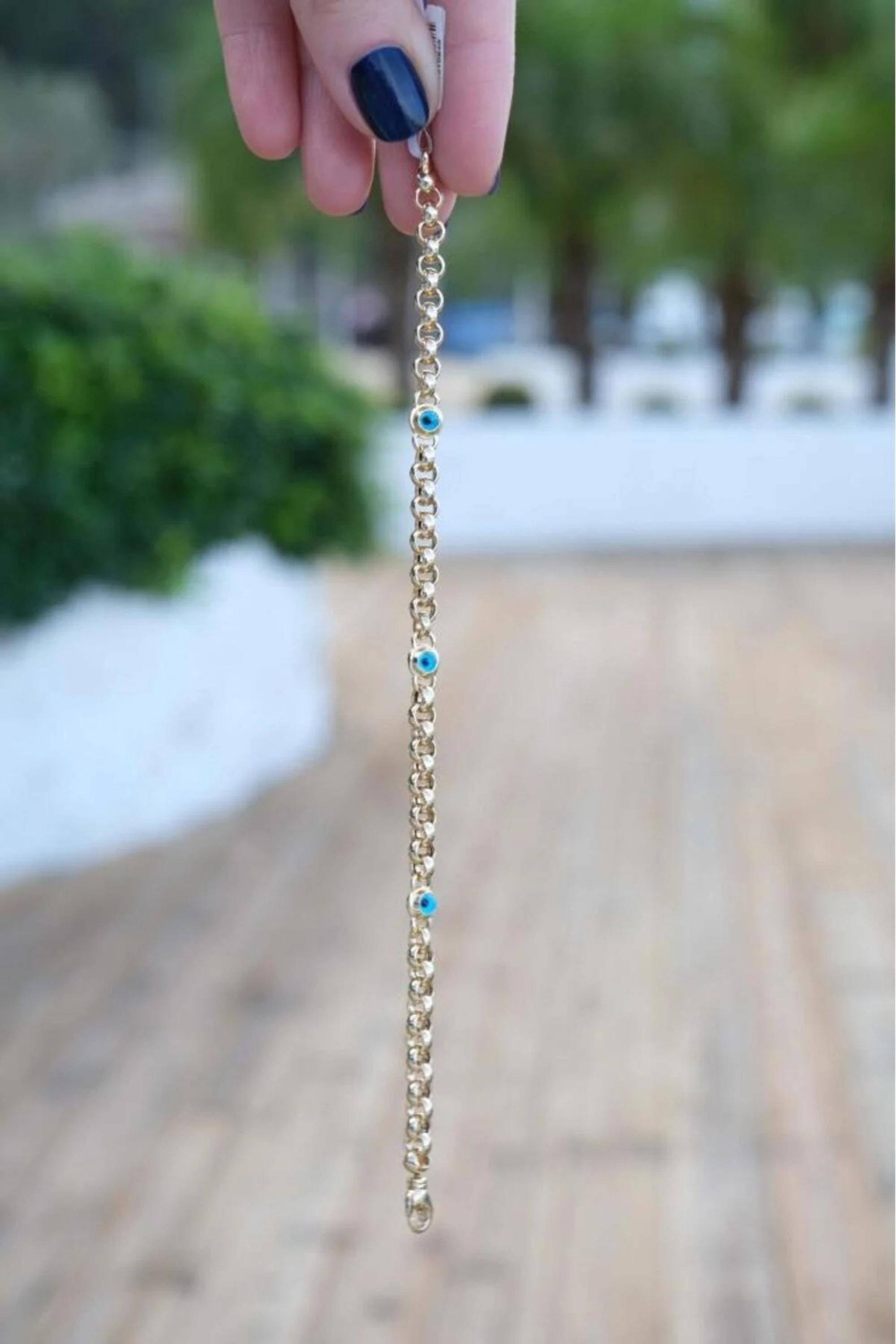 14K Gold 5mm Evil Eye Bracelet, Dainty Gold Bracelet, Protection Jewelry, Minimalist Everyday Bracelet, Stackable Gold Bracelet for Her