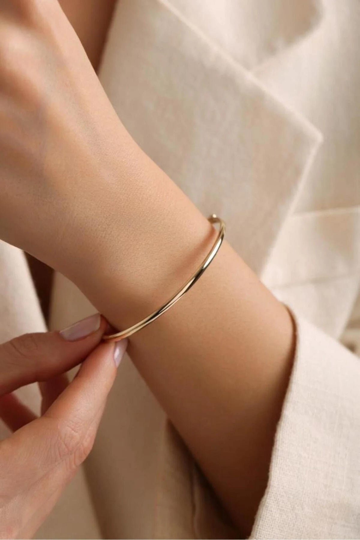 14K Gold 4mm Bangle Bracelet, Dainty Gold Bracelet, Minimalist Everyday Jewelry, Stackable Gold Bracelet, Gift for Her