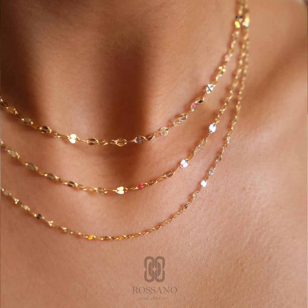 14K Solid Gold Sequin Necklace, 2mm 3mm 4mm Dainty Chain Choker, Delicate Sequin Gold Necklace, Minimalist Jewelry, Gift for Her