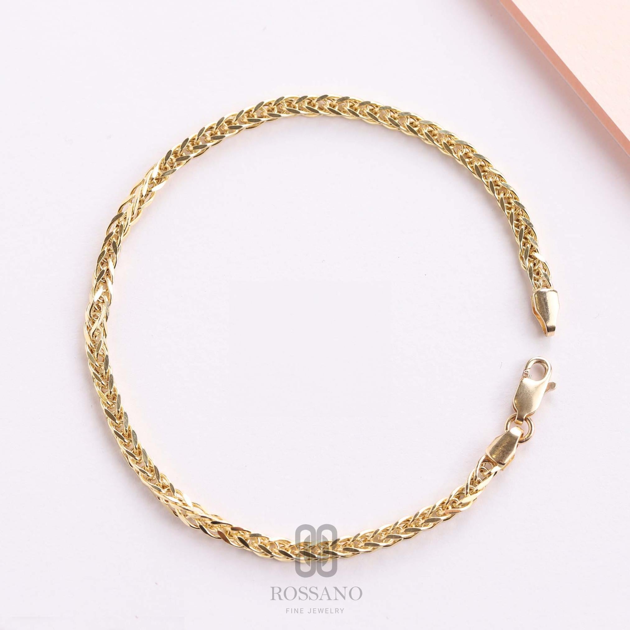 14K Gold Franco Chain Bracelet, 2mm 3mm 4mm Franco Palm Bracelet, Gold Foxtail Wheat Chain, Solid Unisex Jewelry, Gift for Her