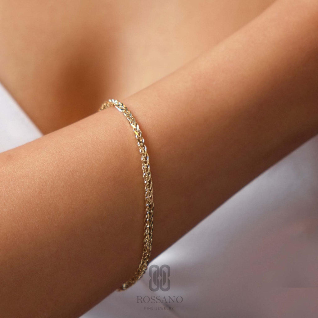 14K Gold Franco Chain Bracelet, 2mm 3mm 4mm Franco Palm Bracelet, Gold Foxtail Wheat Chain, Solid Unisex Jewelry, Gift for Her
