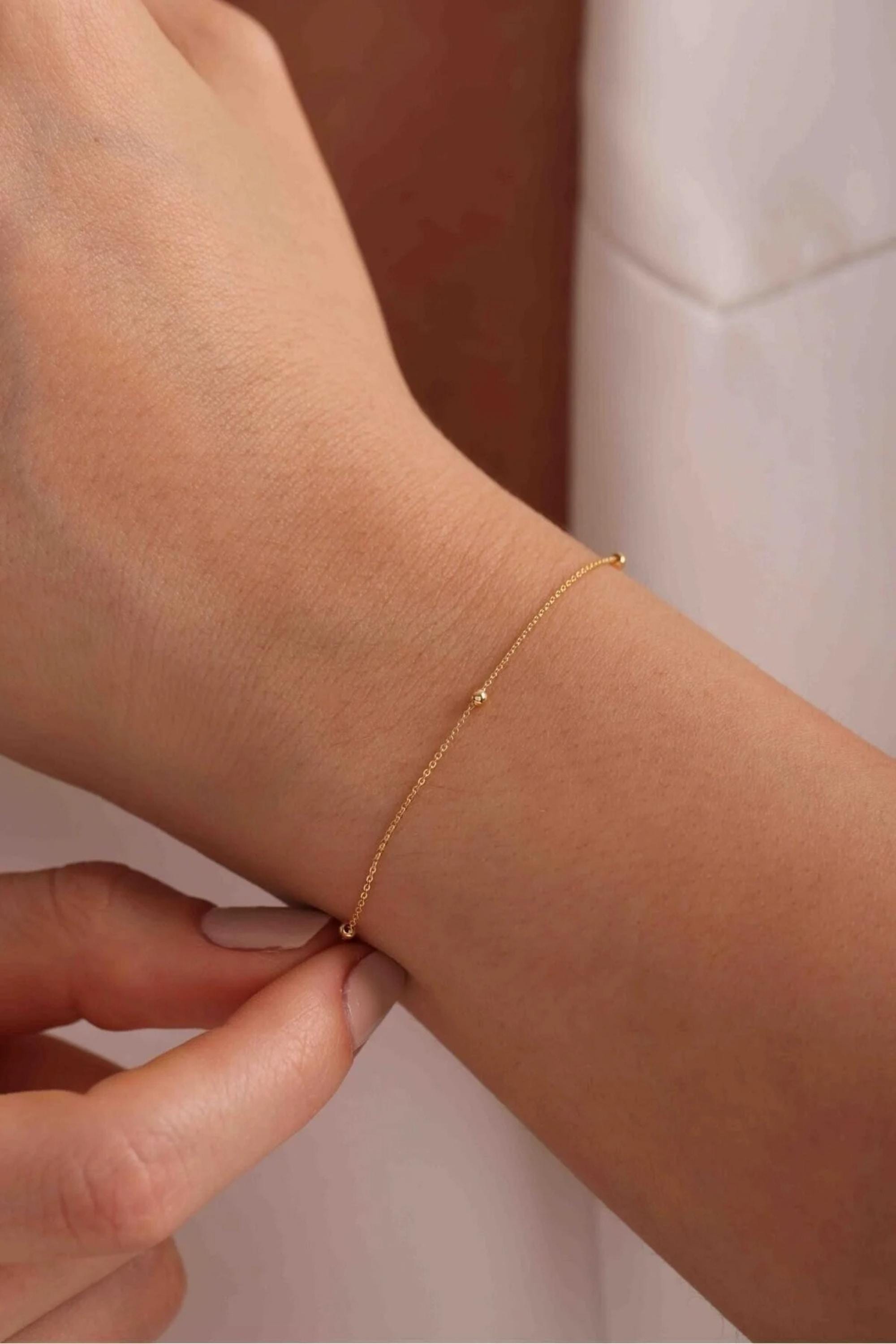 14K Gold Satellite Bracelet, Dainty Gold Bracelet, Minimalist Everyday Jewelry, Stackable Gold Chain Bracelet, Gift for Her