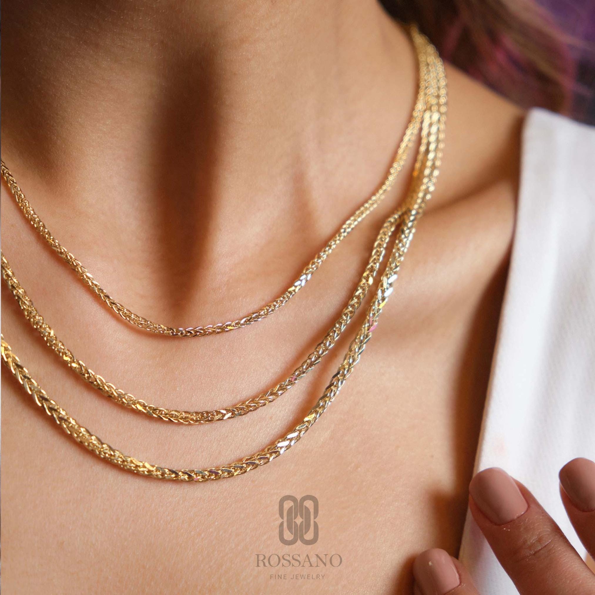 14K Gold Franco Chain Necklace, 2mm 3mm 4mm Franco Palm Necklace, Gold Foxtail Wheat Chain Choker, Solid Unisex Jewelry, Gift for Her
