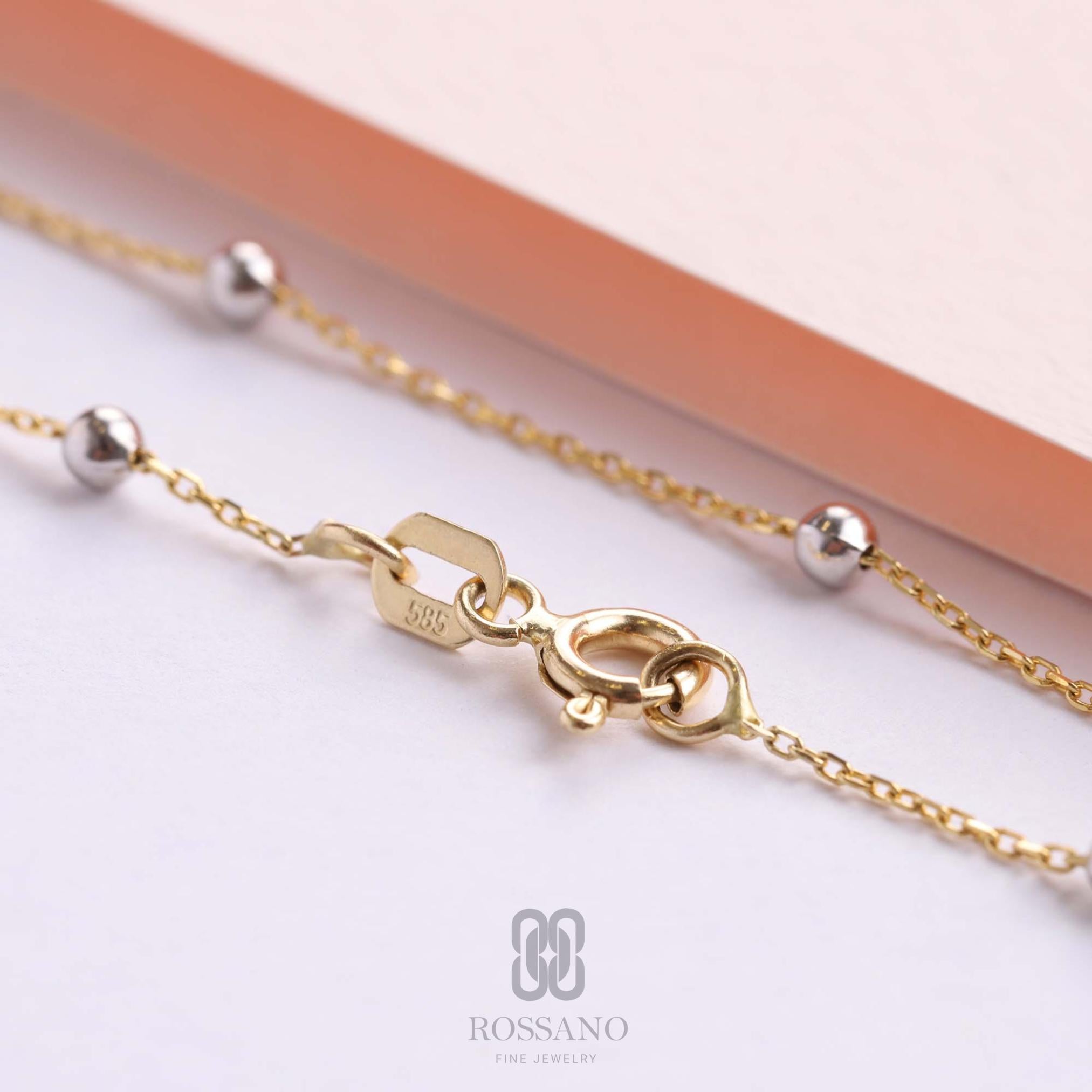 14K Gold Satellite Necklace, Beaded Station Chain Choker, Dew Drop Gold Beaded Necklace, Minimalist Real Gold Jewelry, Gift for Her