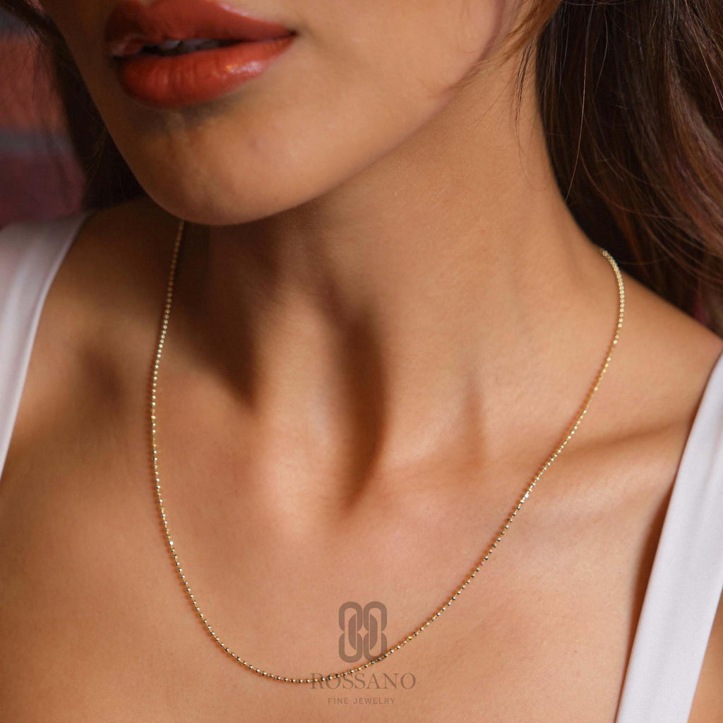 14K Gold Beaded Necklace, 1.5mm Gold Bead Choker, Dainty Minimalist Jewelry, Mothers Day Gift, Gold Bead Chain, Gift for Her