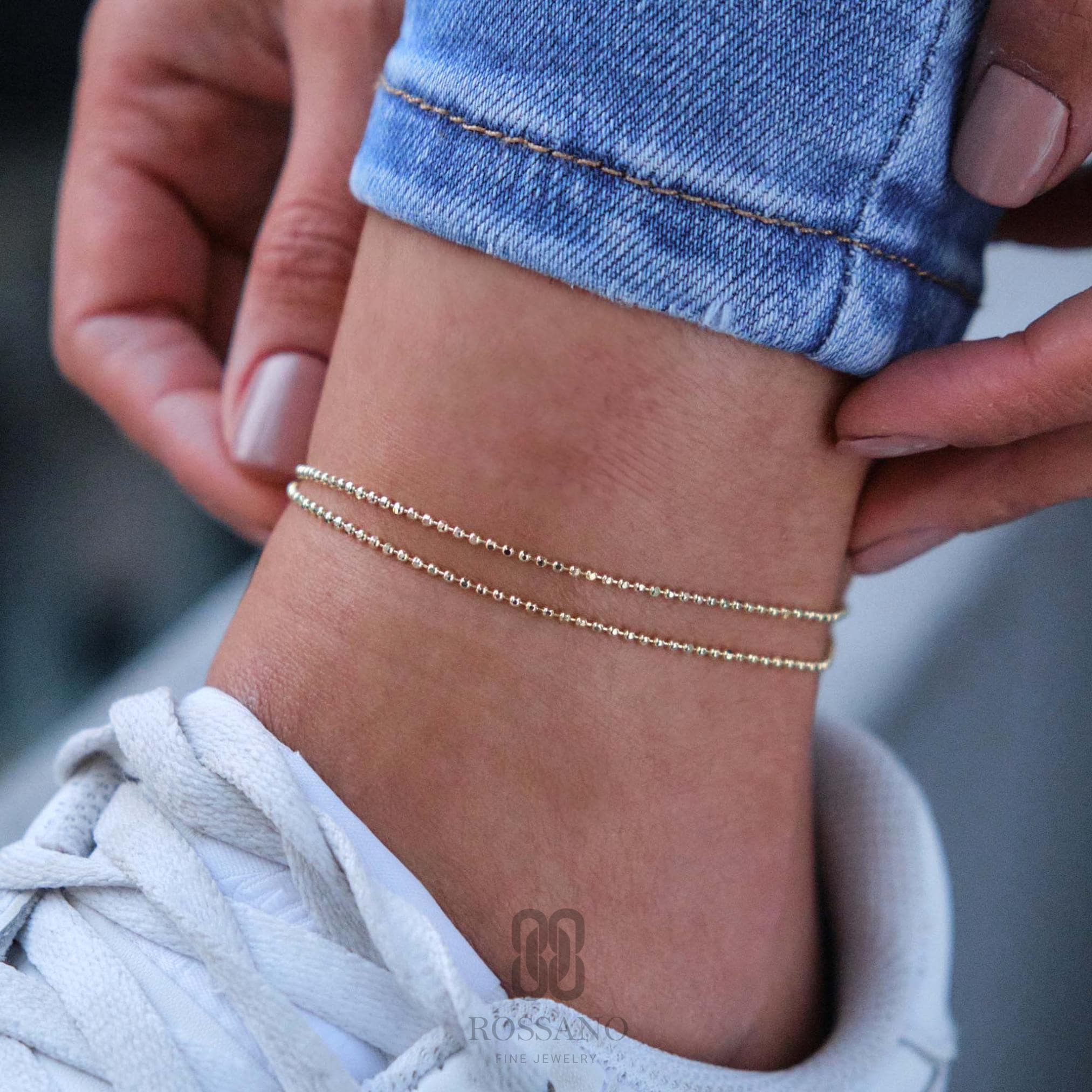 14K Gold Beaded Anklet, 1.5mm Gold Bead Anklet, Dainty Minimalist Ankle Bracelet, Mothers Day Gift, Fine Jewelry for Her