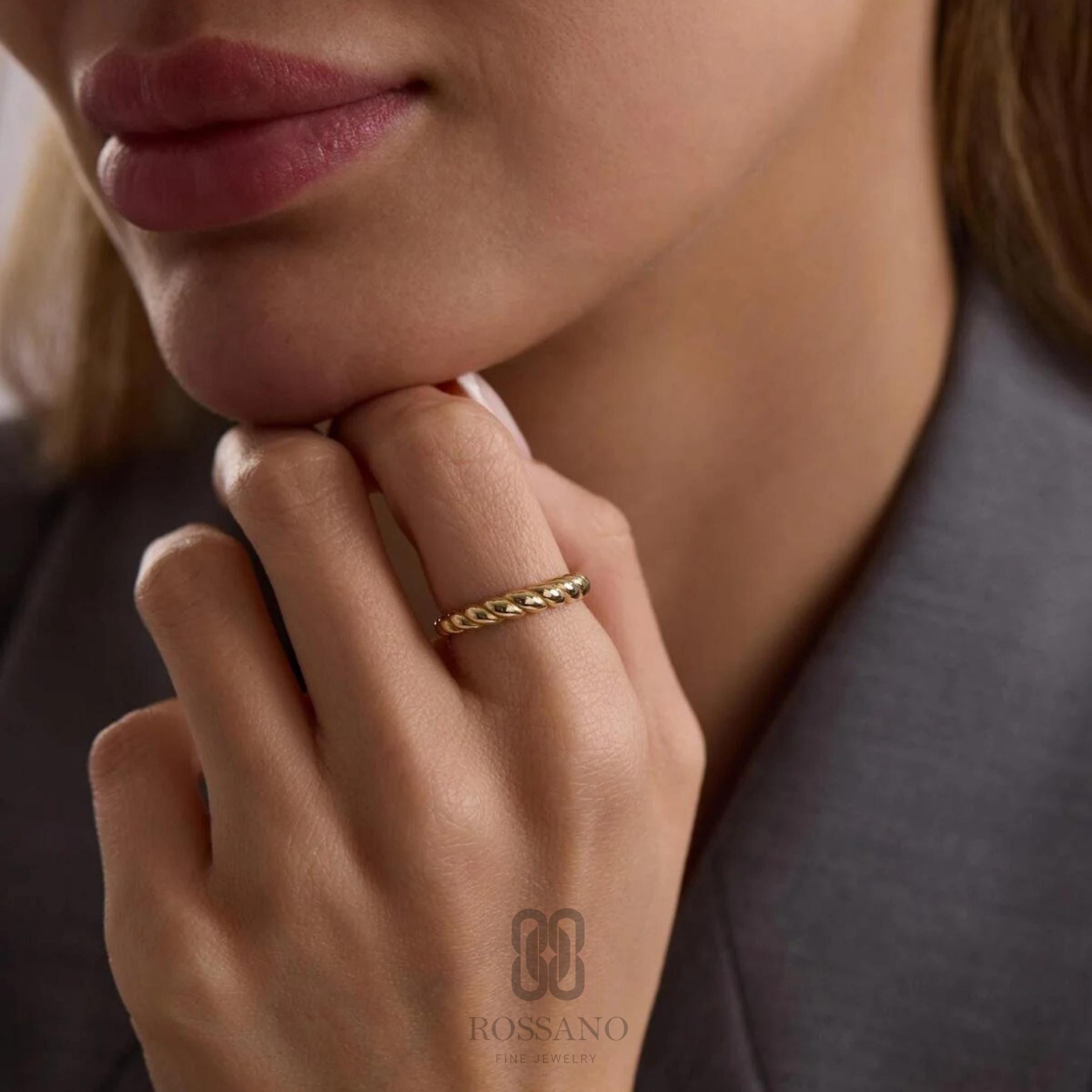 14K Gold Croissant Ring, Iconic Dome Croissant Band, Chunky Twisted Gold Ring, Thick Statement Ring, Minimalist Jewelry, Gift for Her
