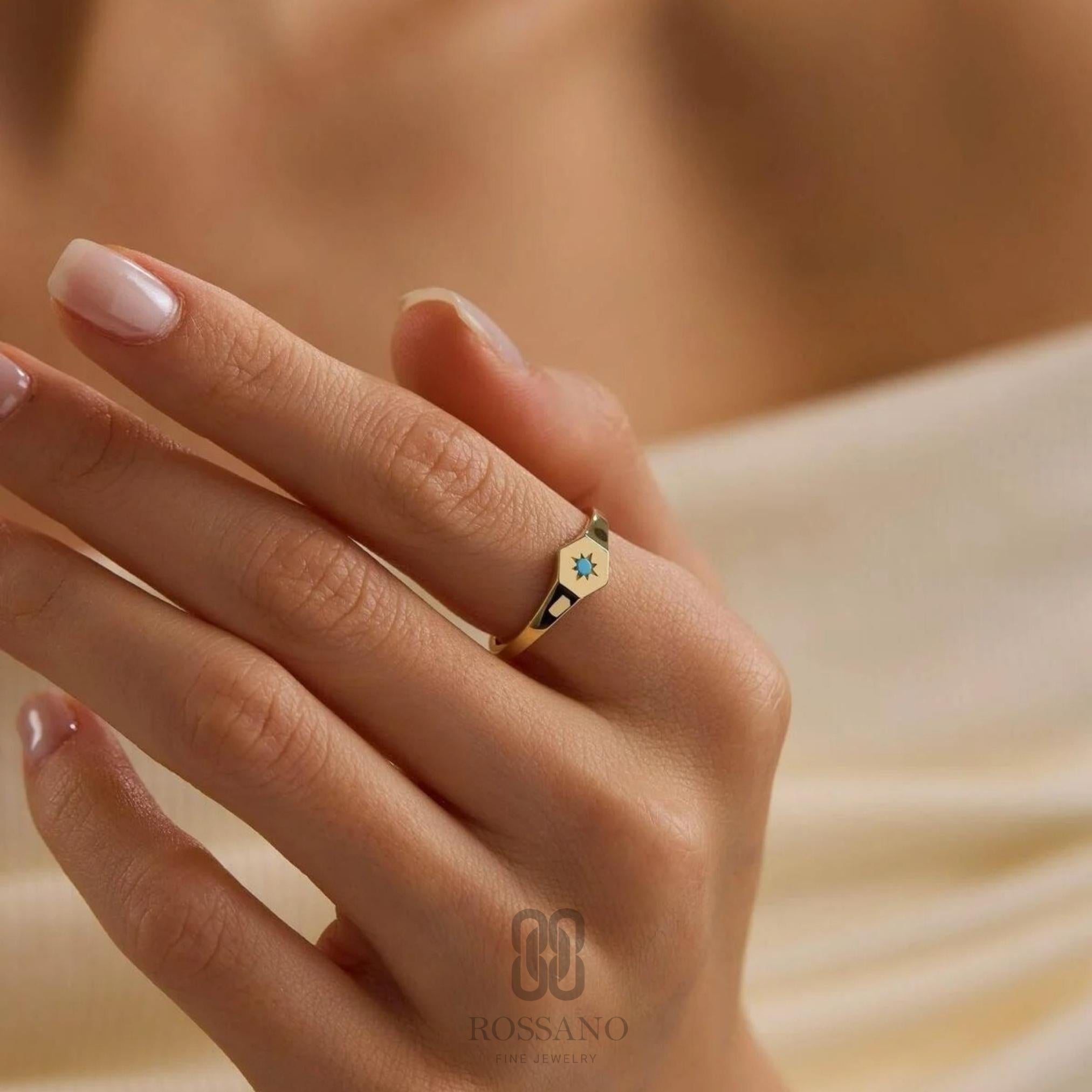14K Gold Turquoise Star Ring, Dainty Star Gemstone Ring, Minimalist Gold Band, Celestial Jewelry, Stackable Ring, Gift for Her