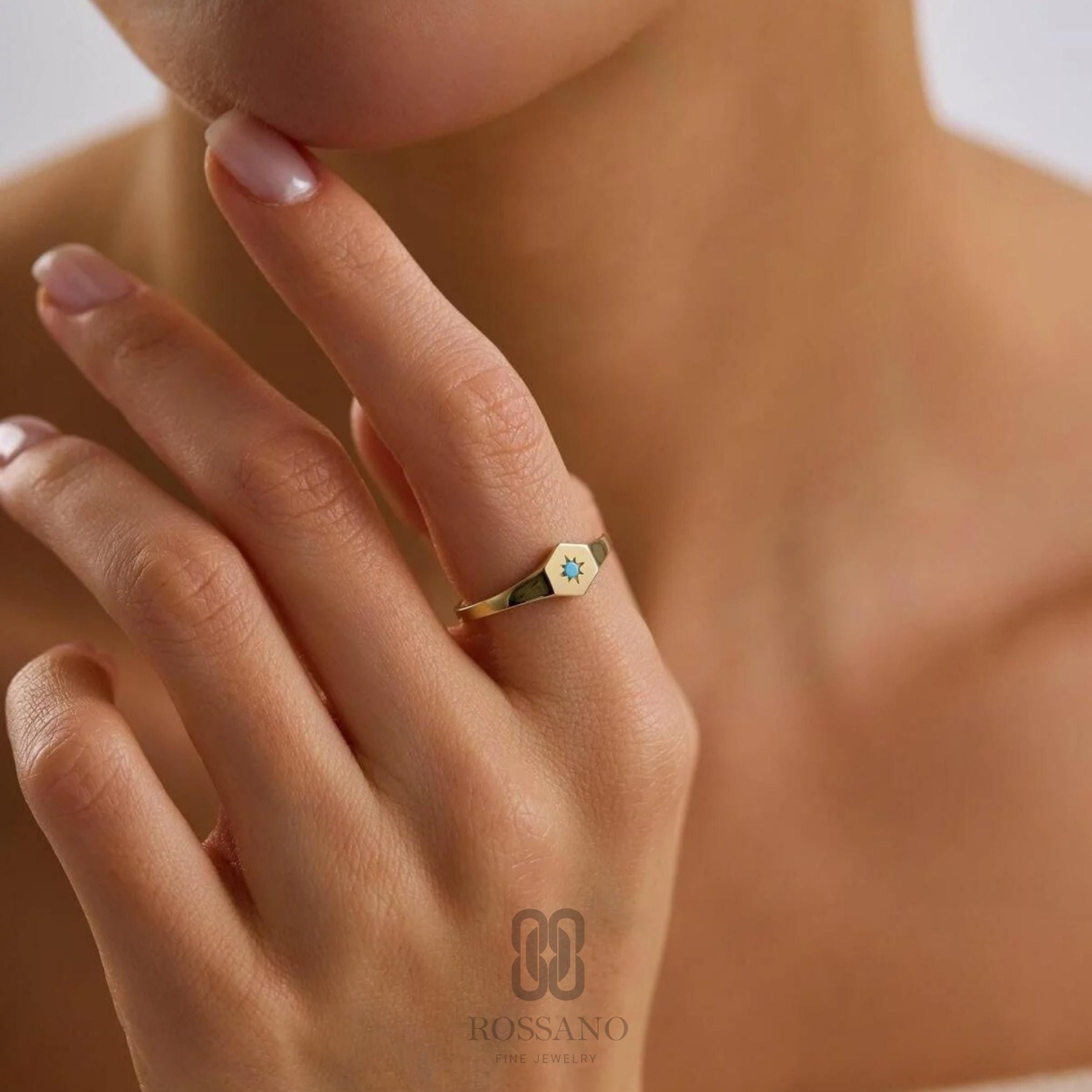 14K Gold Turquoise Star Ring, Dainty Star Gemstone Ring, Minimalist Gold Band, Celestial Jewelry, Stackable Ring, Gift for Her