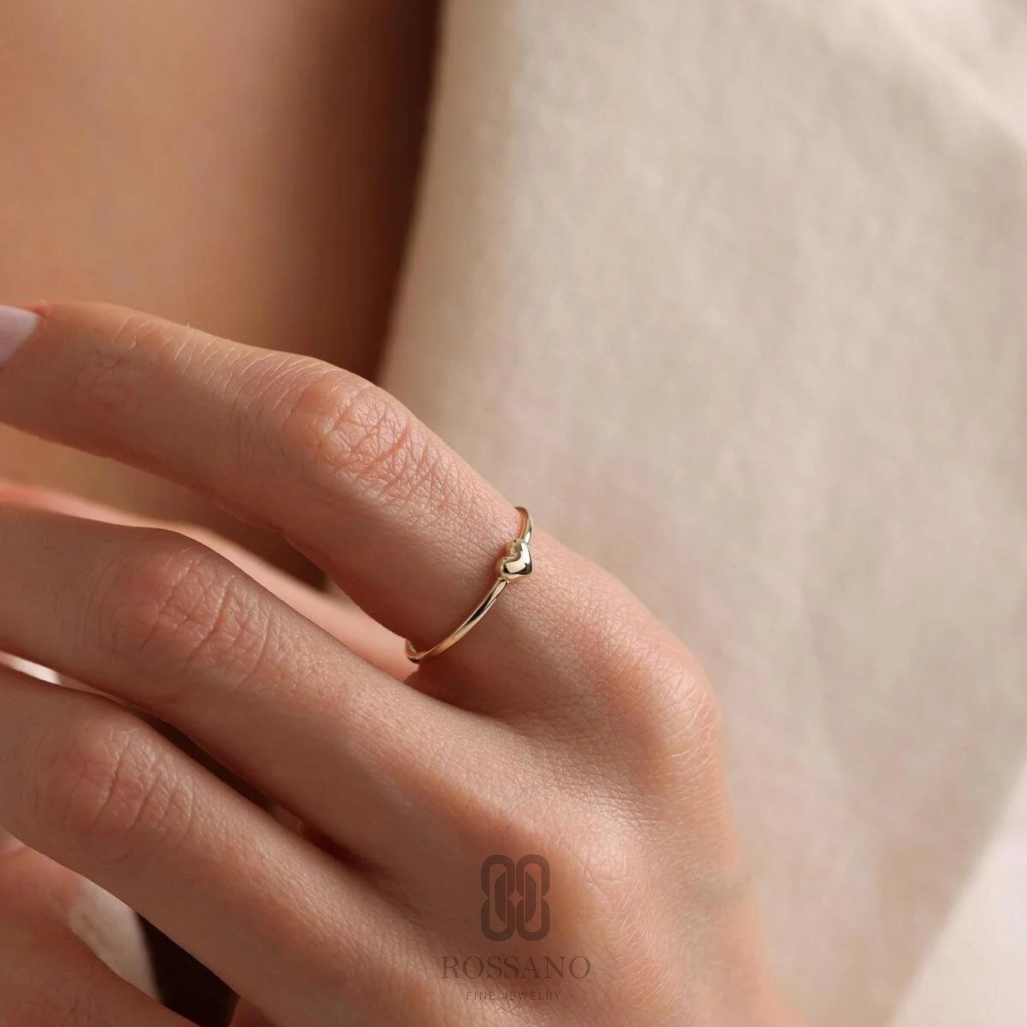 14K Gold Heart Ring, Dainty Heart Band Ring, Minimalist Gold Love Ring, Stackable Thin Ring, Everyday Fine Jewelry, Gift for Her