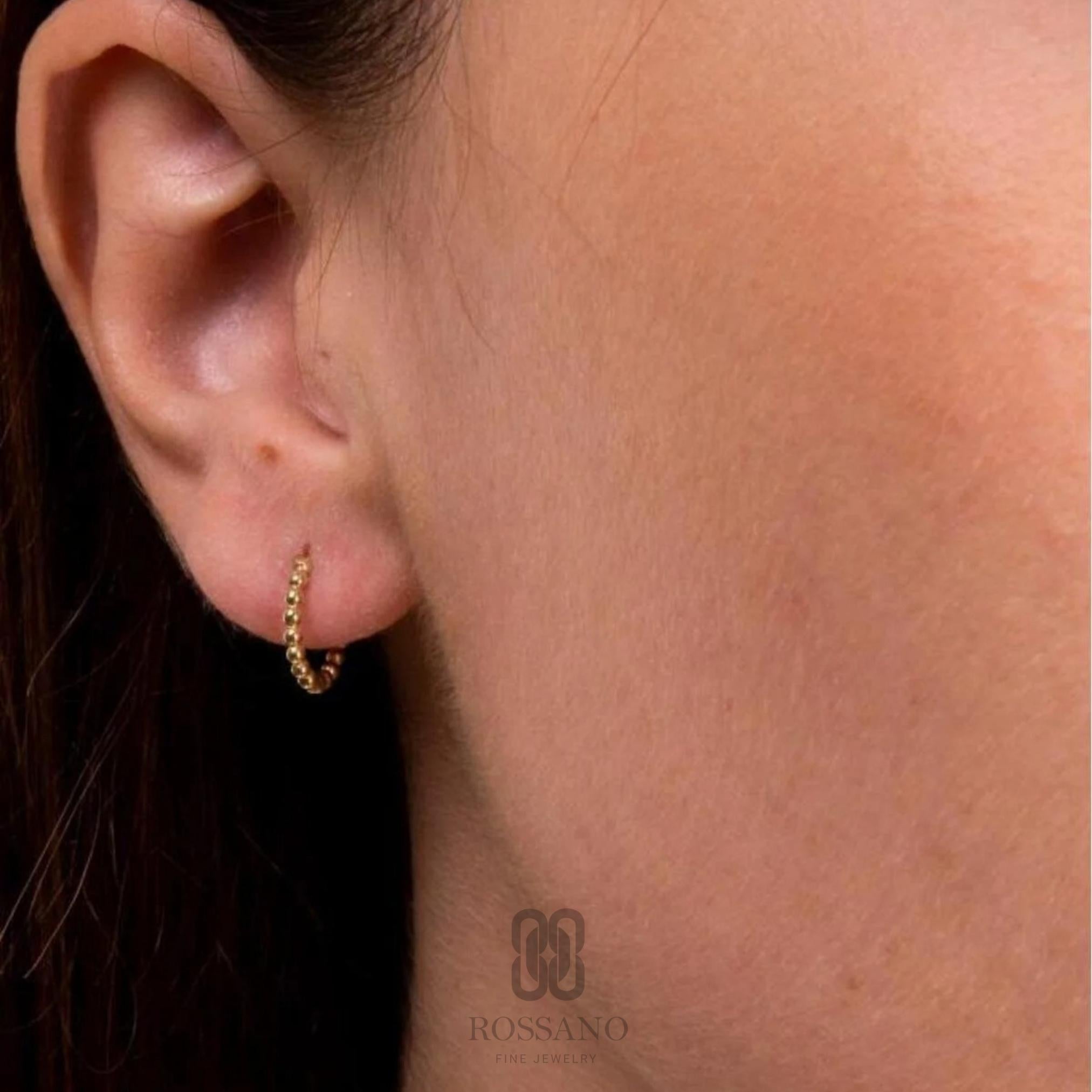 14K Gold 15mm Beaded Hoop Earrings, Minimalist Handmade Everyday Earrings, Dainty Gold Hoops, Fine Jewelry, Classic Hoops, Gift for Her