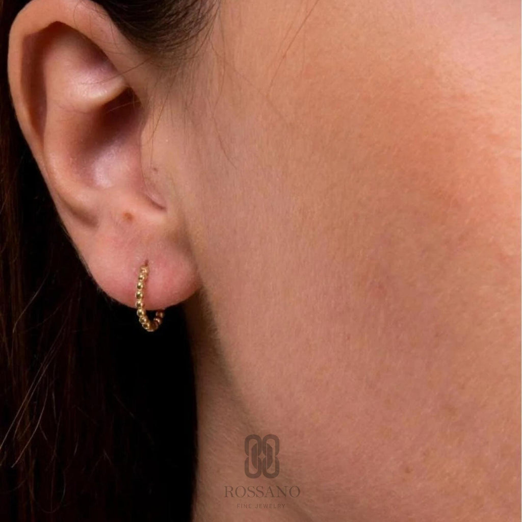 14K Gold 15mm Beaded Hoop Earrings, Dainty Gold Hoops, Minimalist Handmade Earrings, Everyday Jewelry, Gift for Her