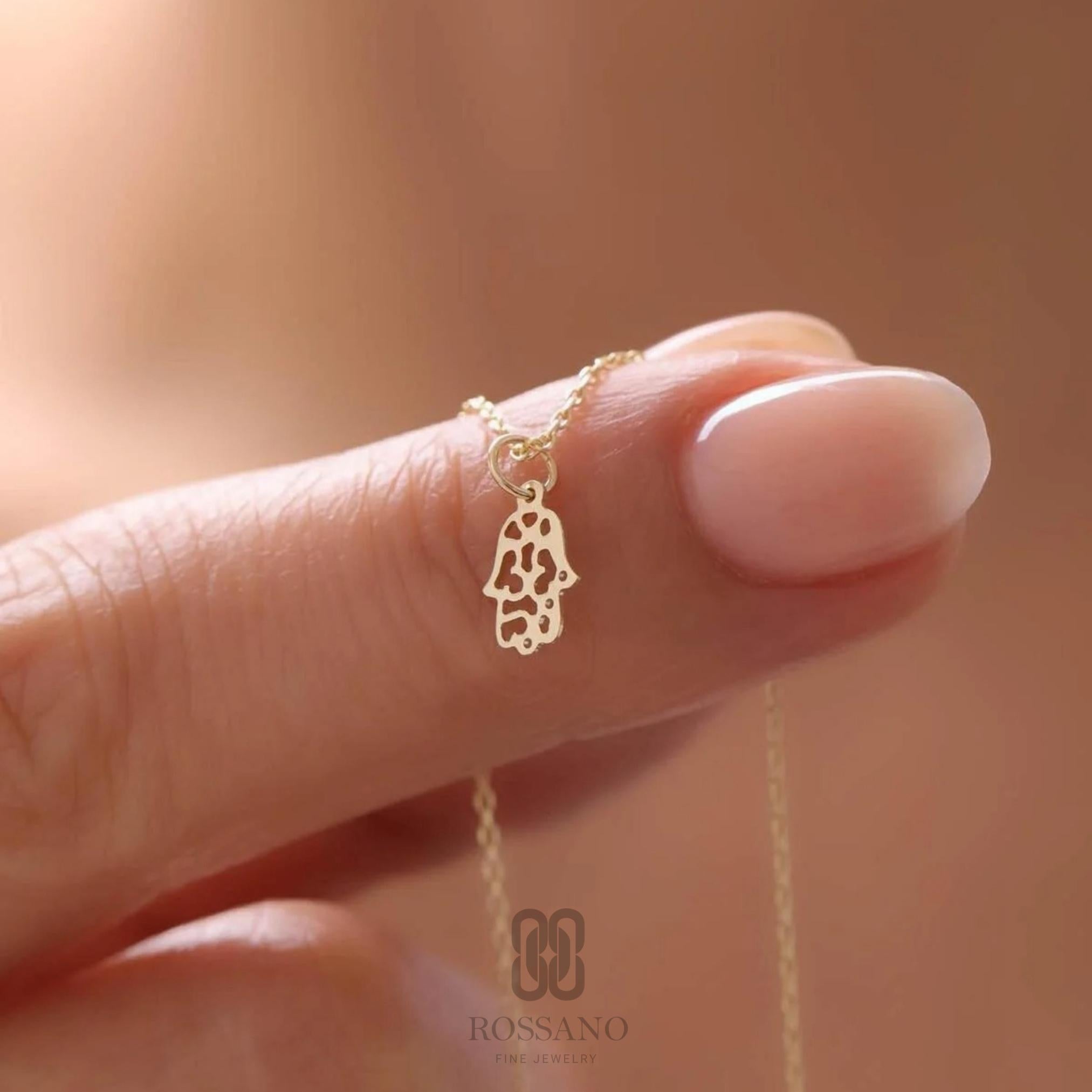 14K Gold Fatima Hand Necklace, Hamsa Pendant Necklace, Dainty Gold Chain, Minimalist Jewelry, Protective Charm Necklace for Her