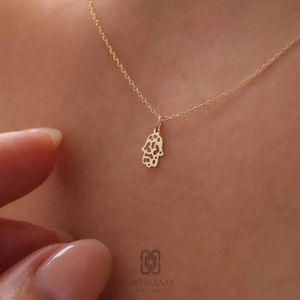 14K Gold Fatima Hand Necklace, Hamsa Pendant Necklace, Dainty Gold Chain, Minimalist Jewelry, Protective Charm Necklace for Her