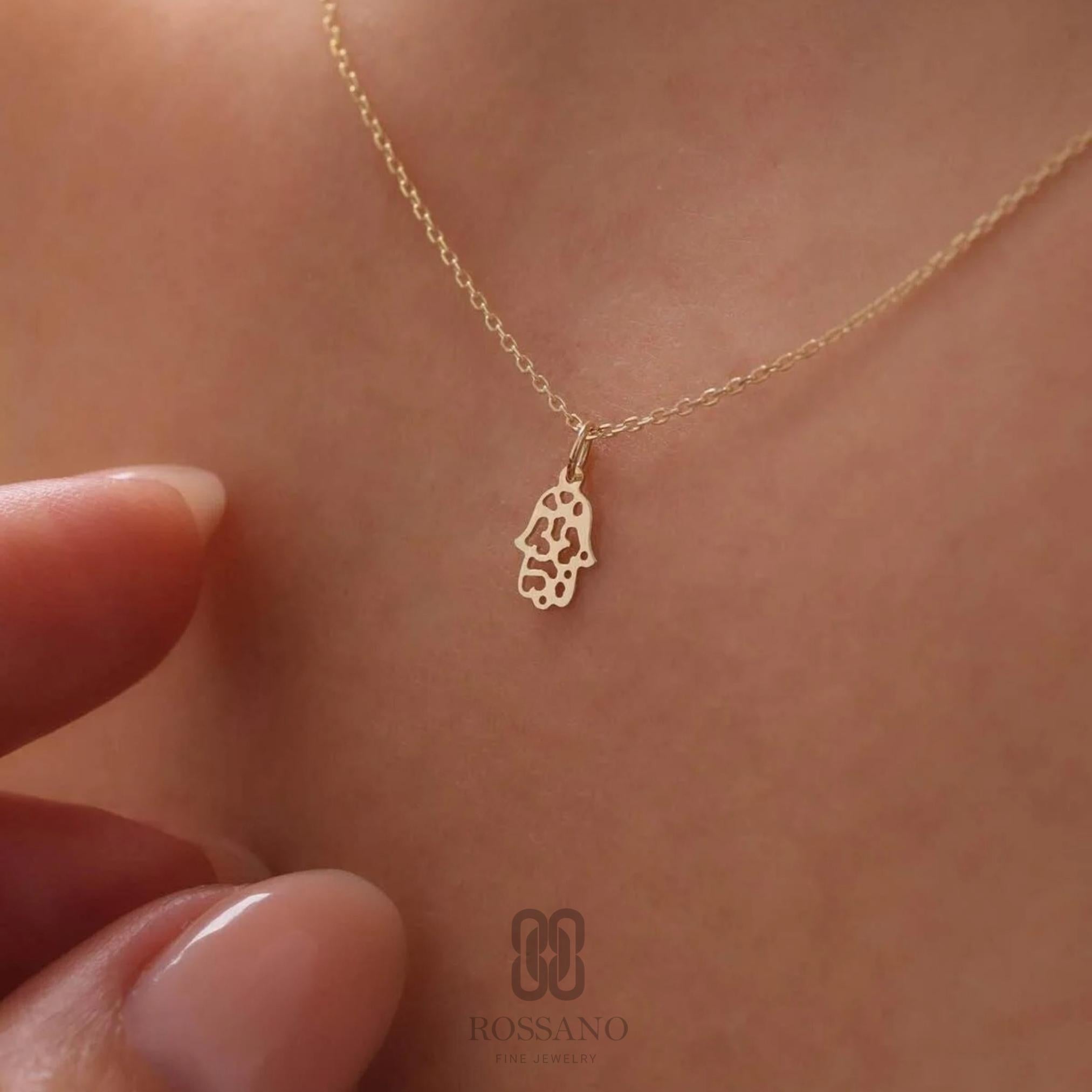 14K Gold Fatima Hand Necklace, Hamsa Pendant Necklace, Dainty Gold Chain, Minimalist Jewelry, Protective Charm Necklace for Her