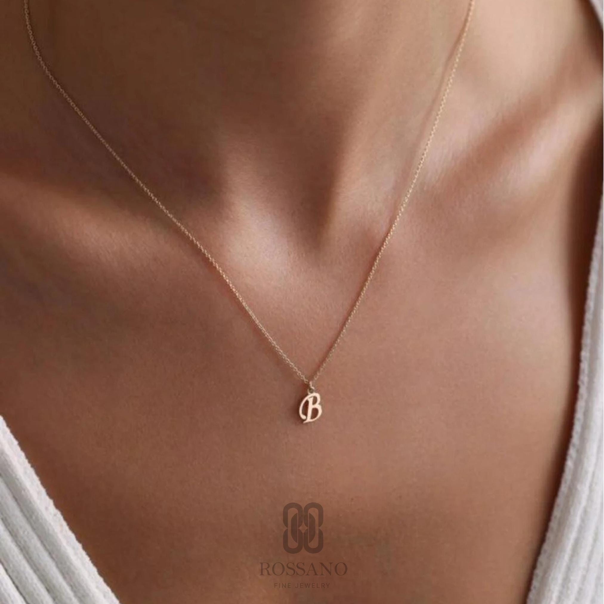 14K Gold Cursive Initial Necklace, Dainty Letter Pendant, Minimalist Gold Chain, Personalized Jewelry, Stackable Everyday Necklace